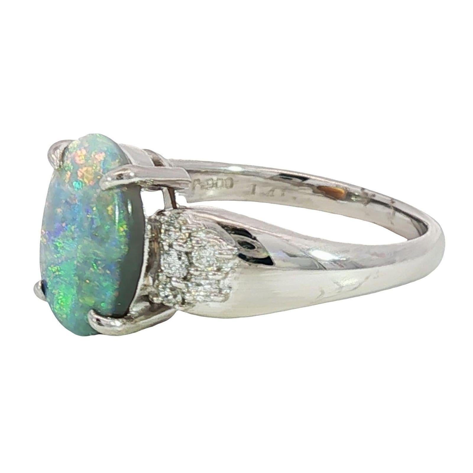 Anillo de ópalo negro con acentos de diamantes en platino Talla 5.5 ~1.61ctw Corte oval en venta