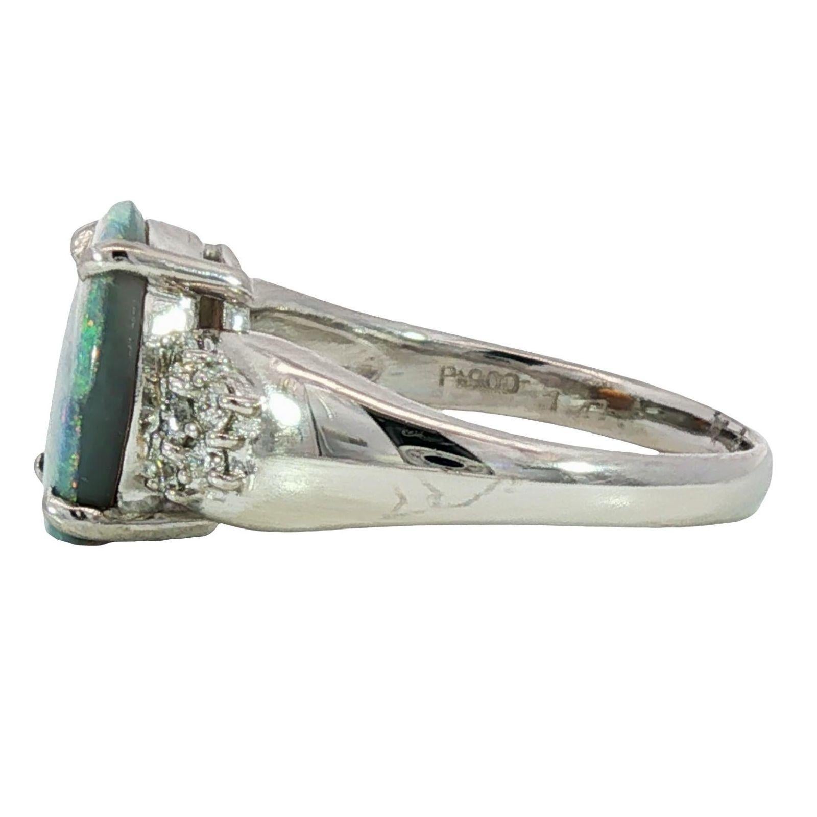 Anillo de ópalo negro con acentos de diamantes en platino Talla 5.5 ~1.61ctw en Excelente estado para la venta en Fairfield, CT