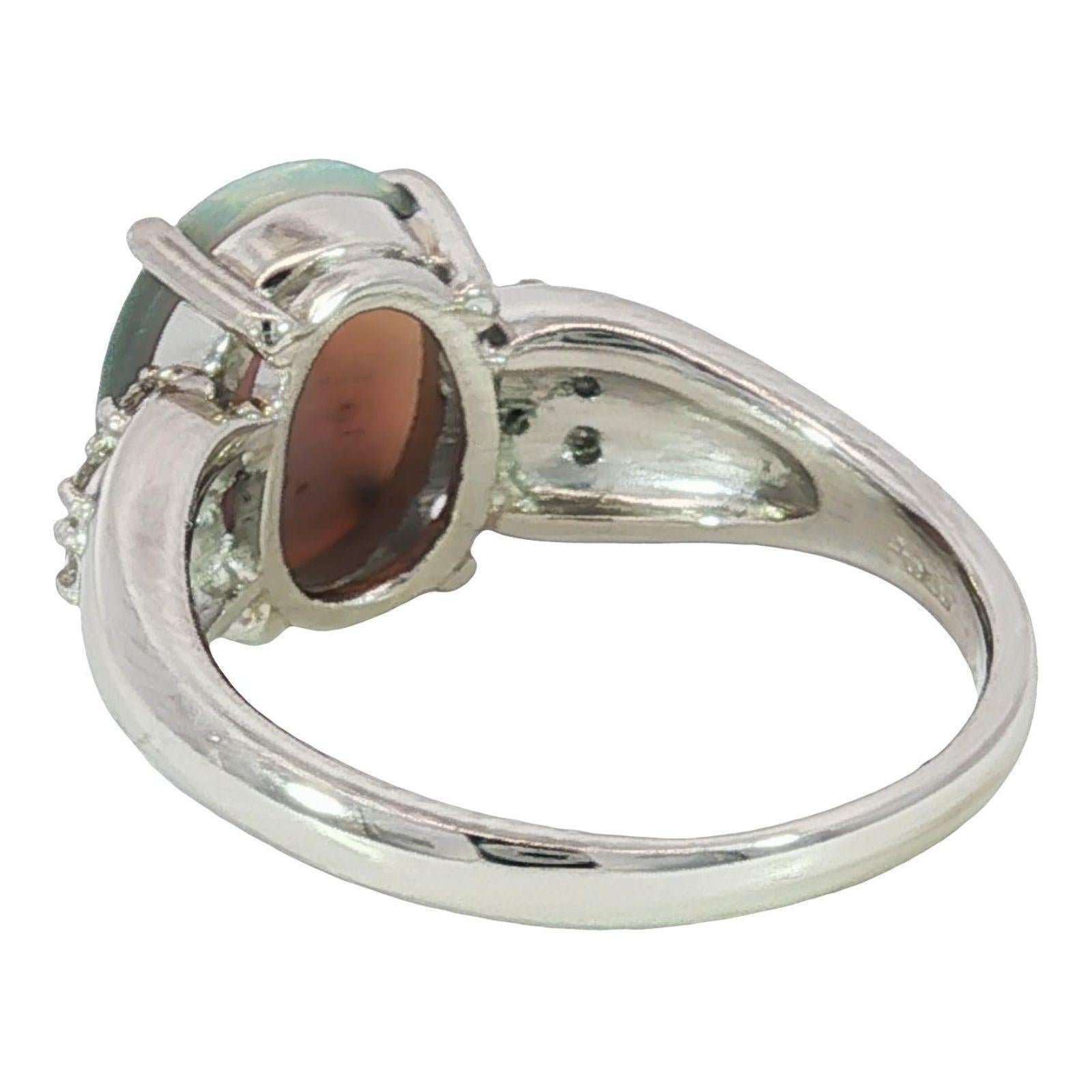 De las mujeres Anillo de ópalo negro con acentos de diamantes en platino Talla 5.5 ~1.61ctw en venta