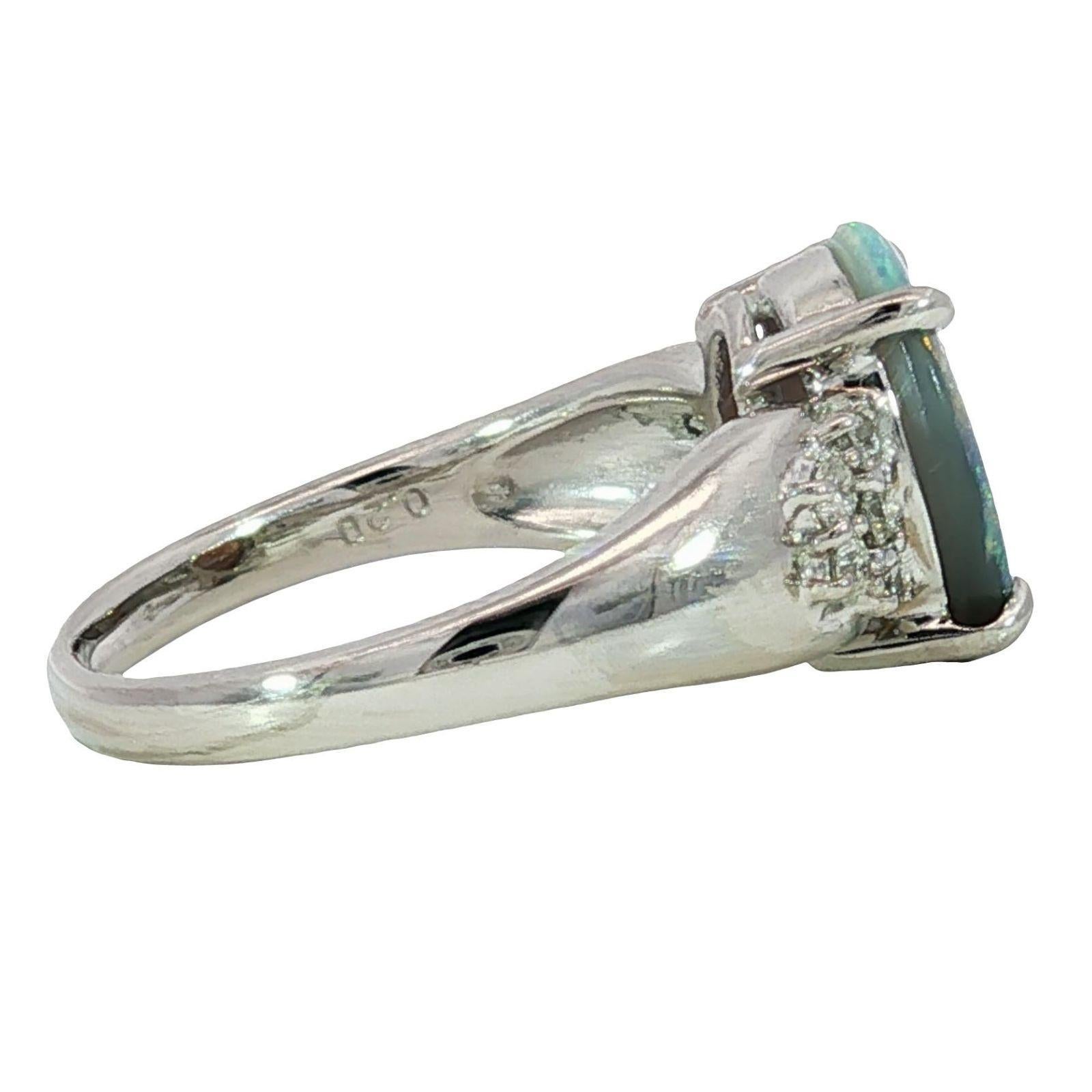 Anillo de ópalo negro con acentos de diamantes en platino Talla 5.5 ~1.61ctw en venta 3