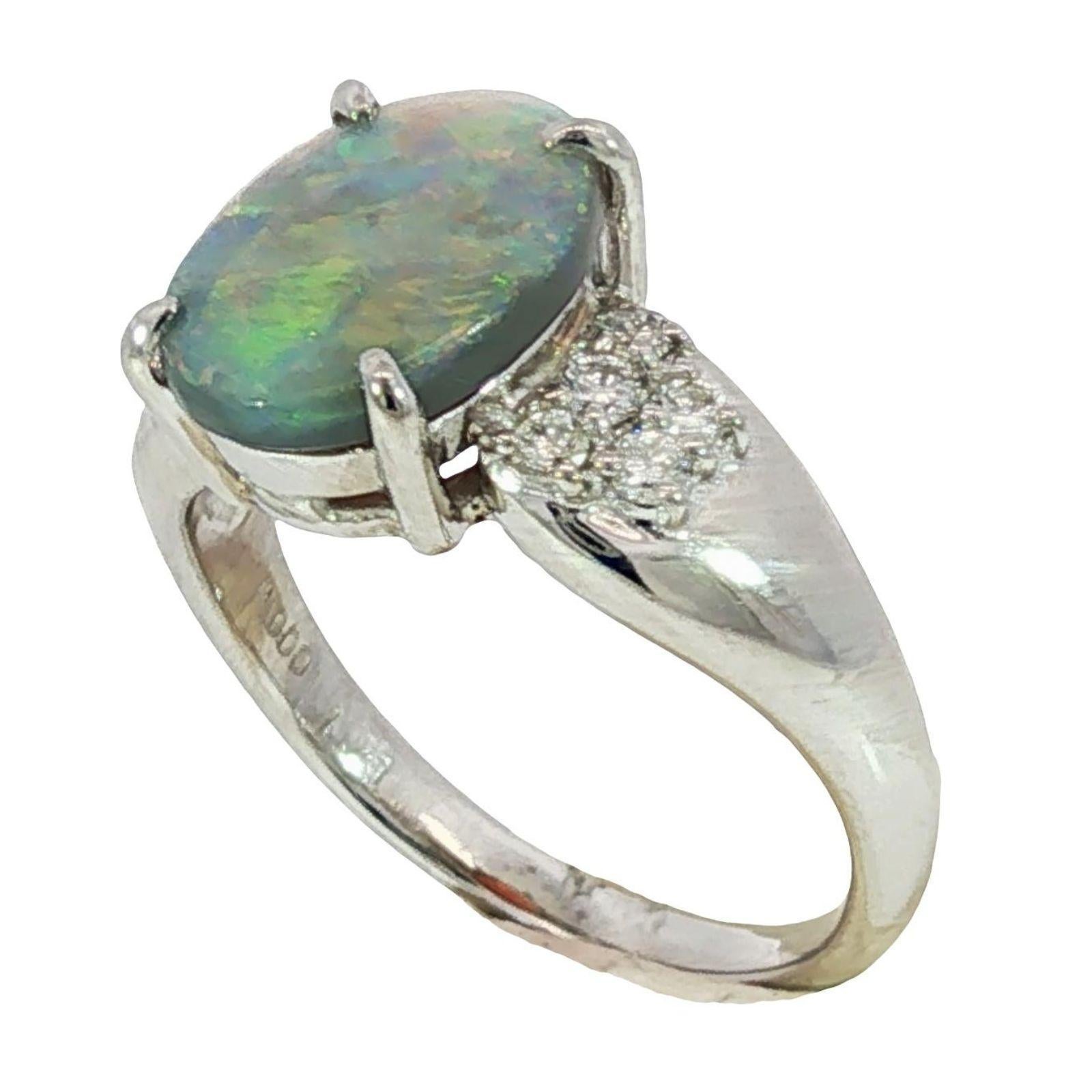 Anillo de ópalo negro con acentos de diamantes en platino Talla 5.5 ~1.61ctw en venta 4