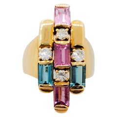 Estate Pink Tourmaline Emerald Cut and Diamond Ring in Platinum For ...