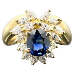 Vintage Estate Blue Sapphire & Diamond Cocktail Ring 18k Yellow Gold 2.23ctw