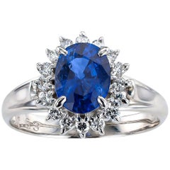 Estate Blue Sapphire Diamond Platinum Ring