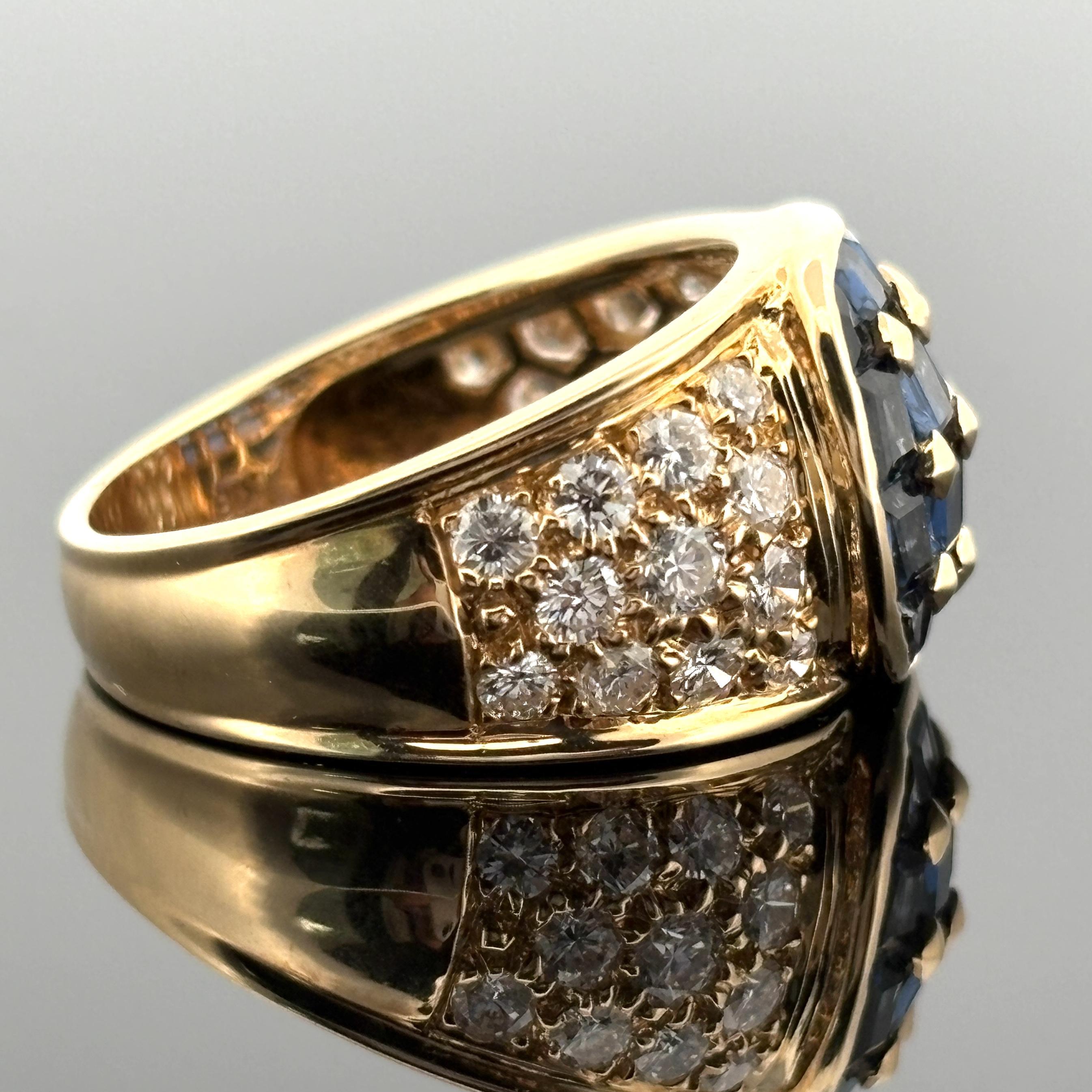 Bague en or jaune 18k saphir bleu et diamant 2.78ctw Excellent état - En vente à Orlando, FL