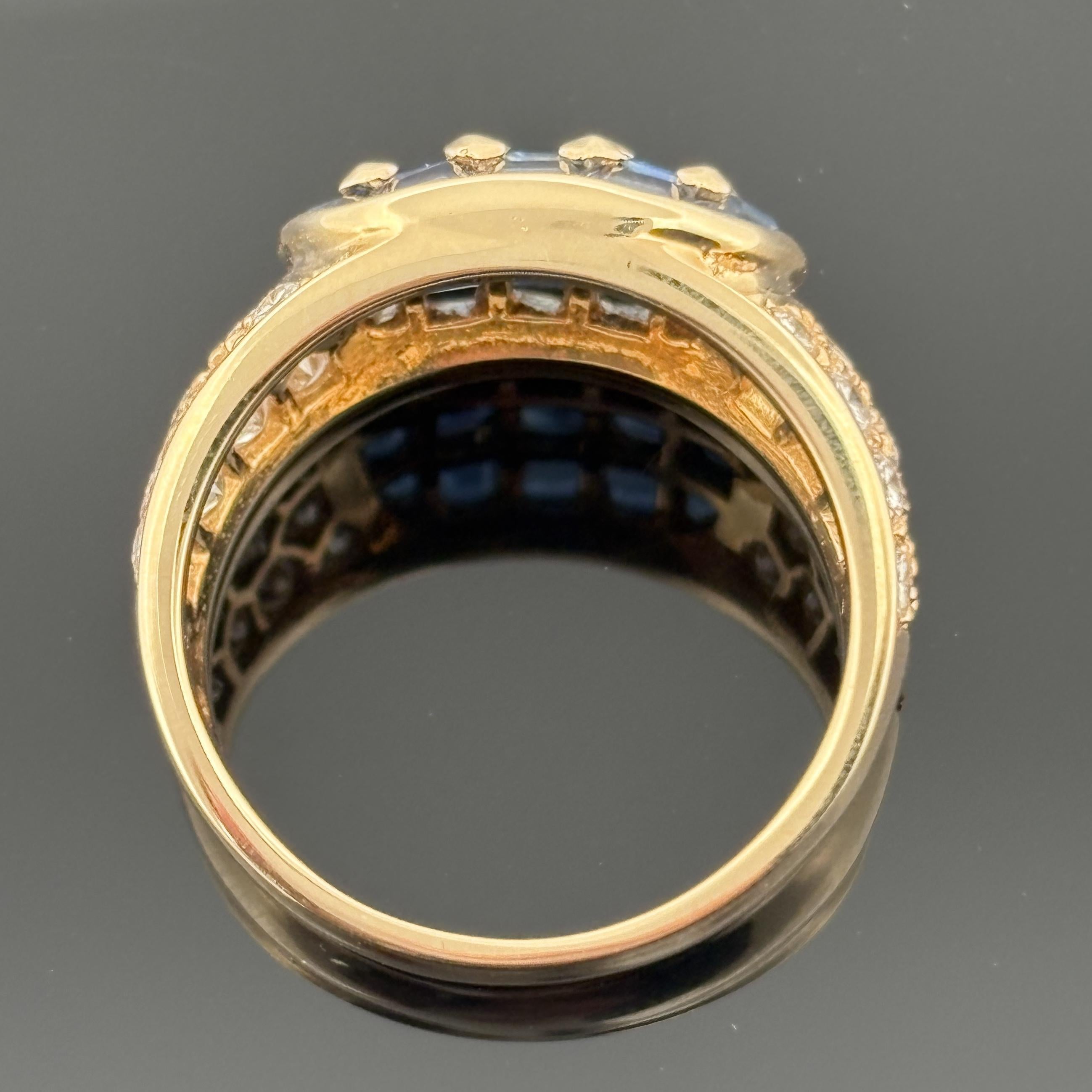 Bague en or jaune 18k saphir bleu et diamant 2.78ctw en vente 2