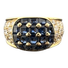 Anello con zaffiro blu e diamanti Estate in oro giallo 18k 2,78ctw