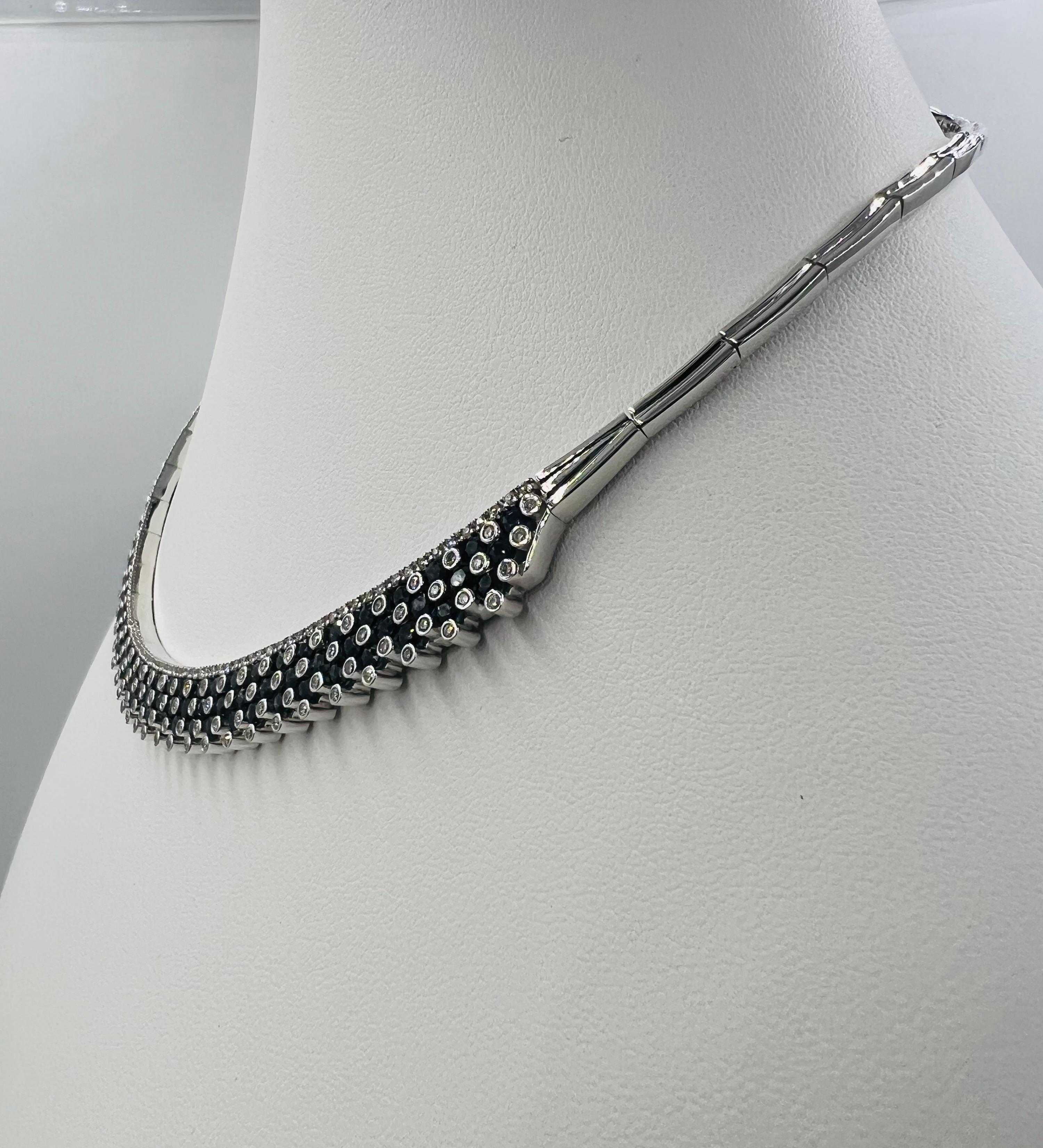 Estate Blauer Saphir Diamant Weißgold Halskette 4