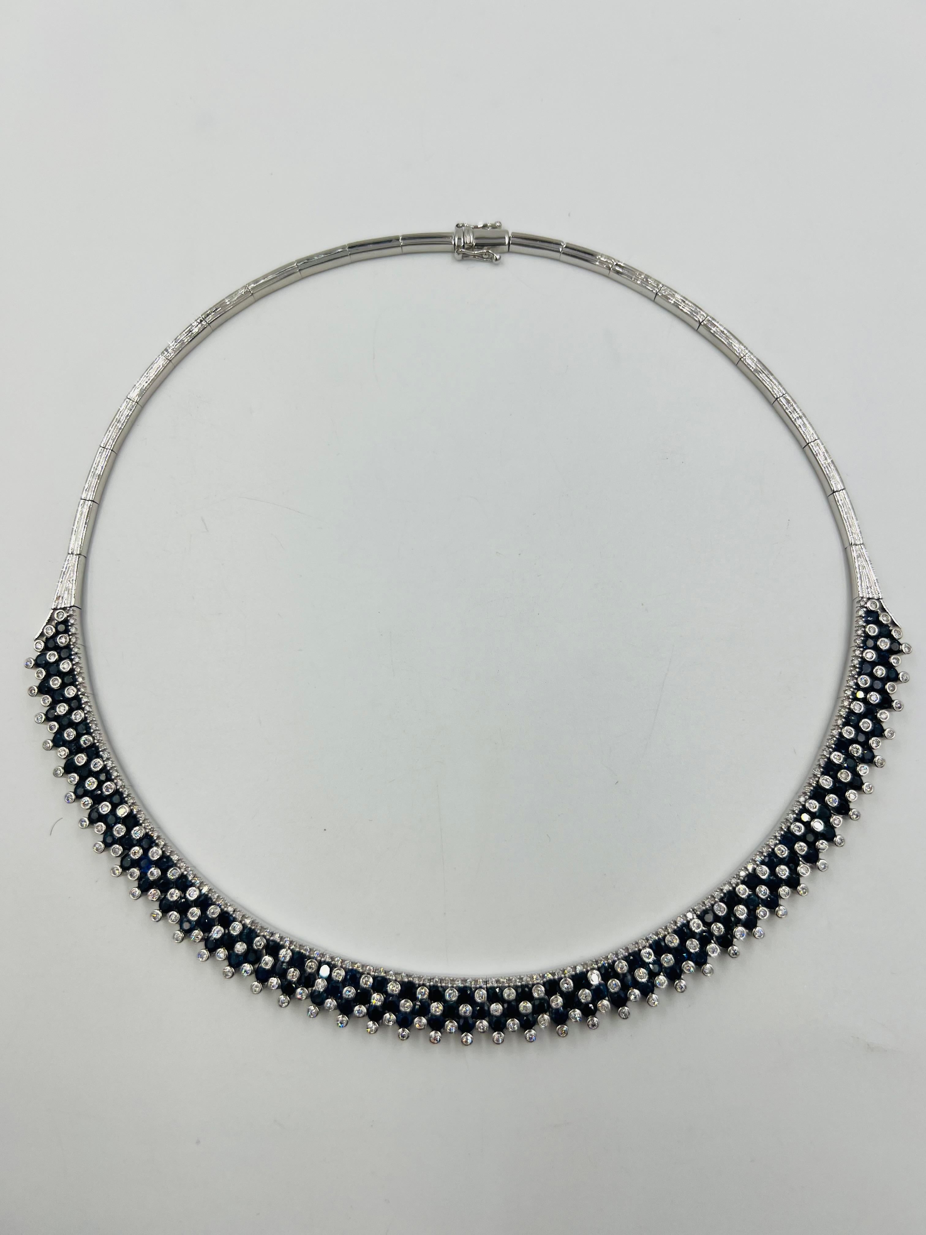 Estate Blauer Saphir Diamant Weißgold Halskette 8