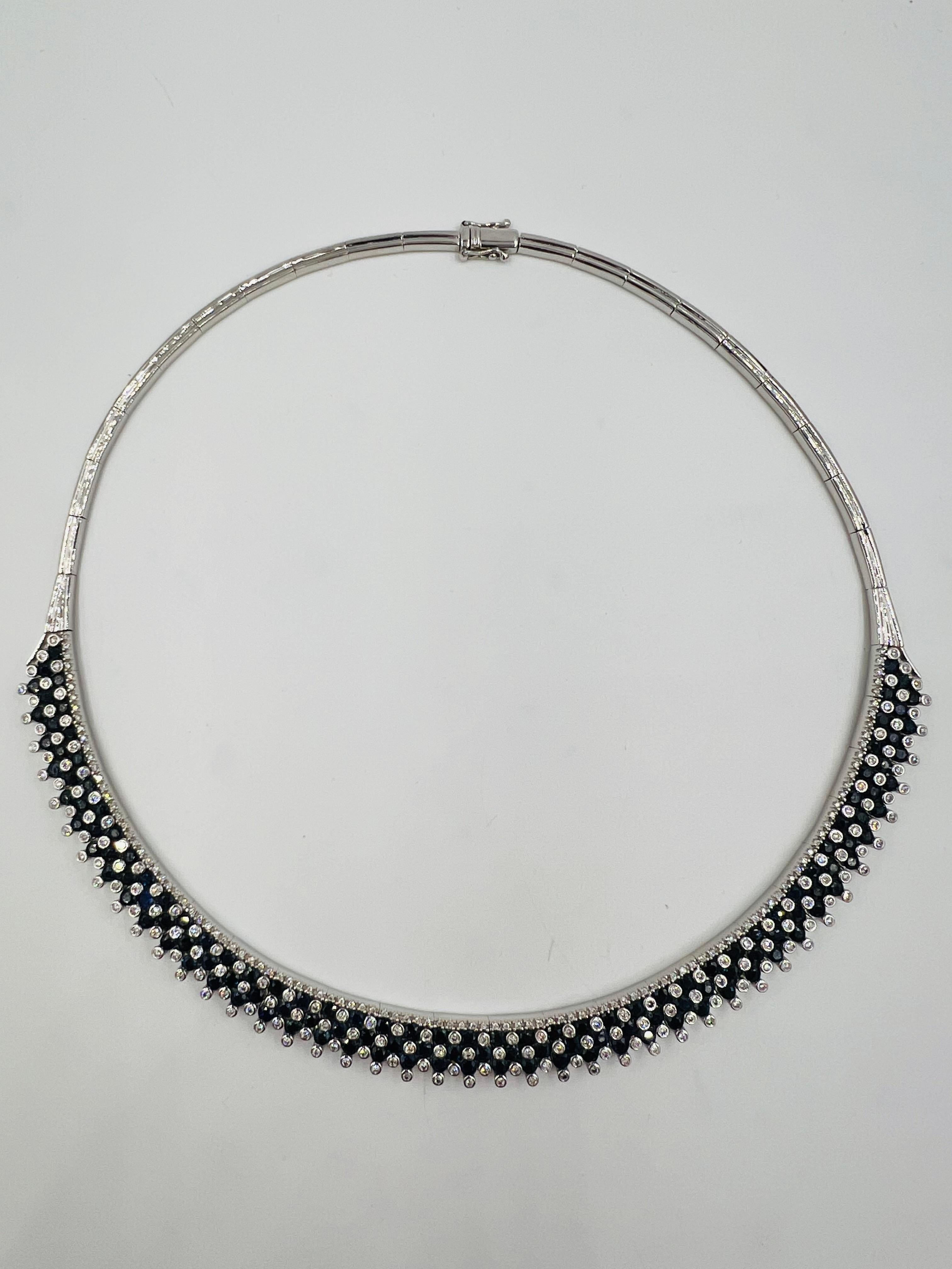 Estate Blauer Saphir Diamant Weißgold Halskette 11