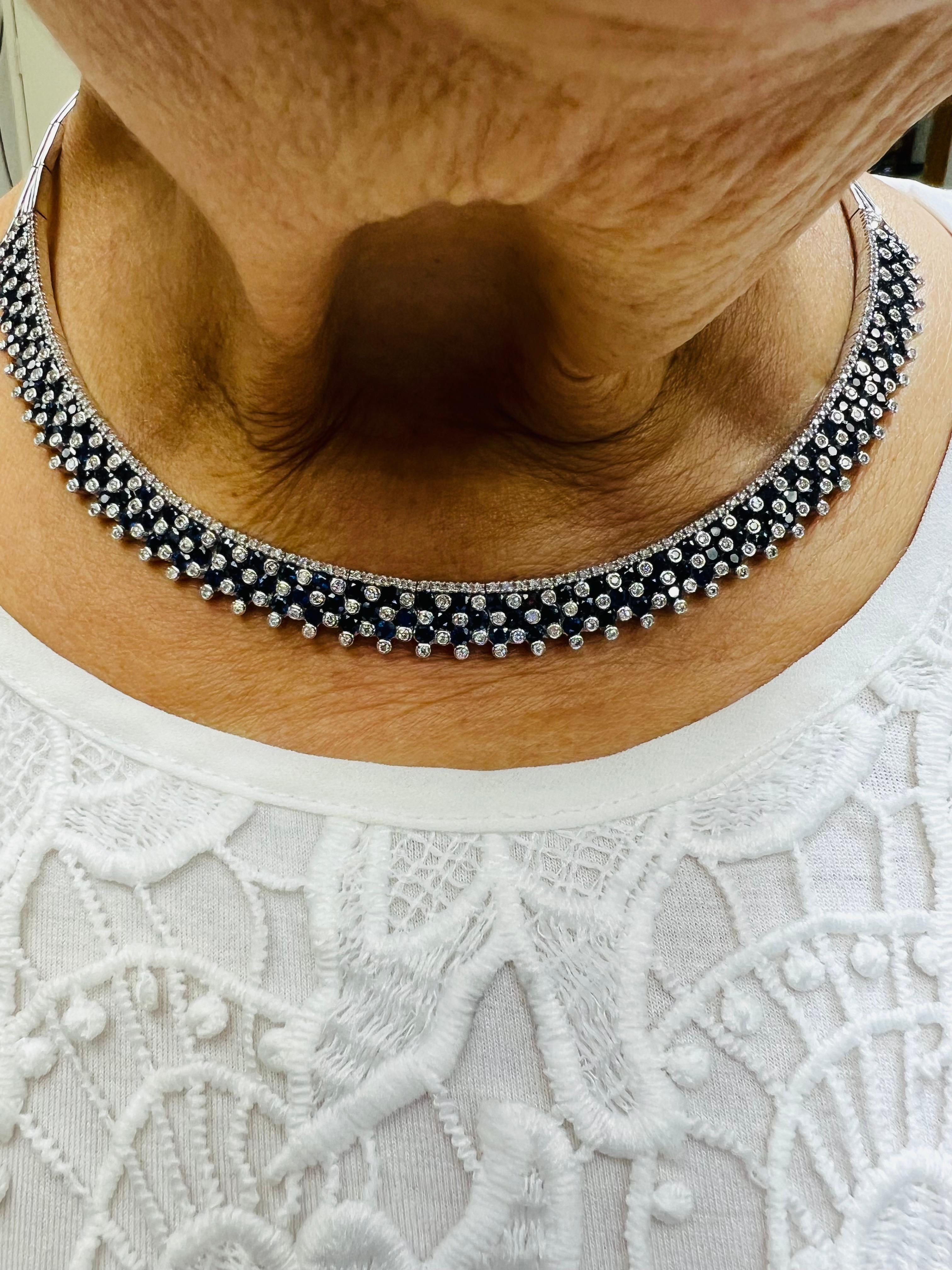 Estate Blauer Saphir Diamant Weißgold Halskette (Zeitgenössisch)