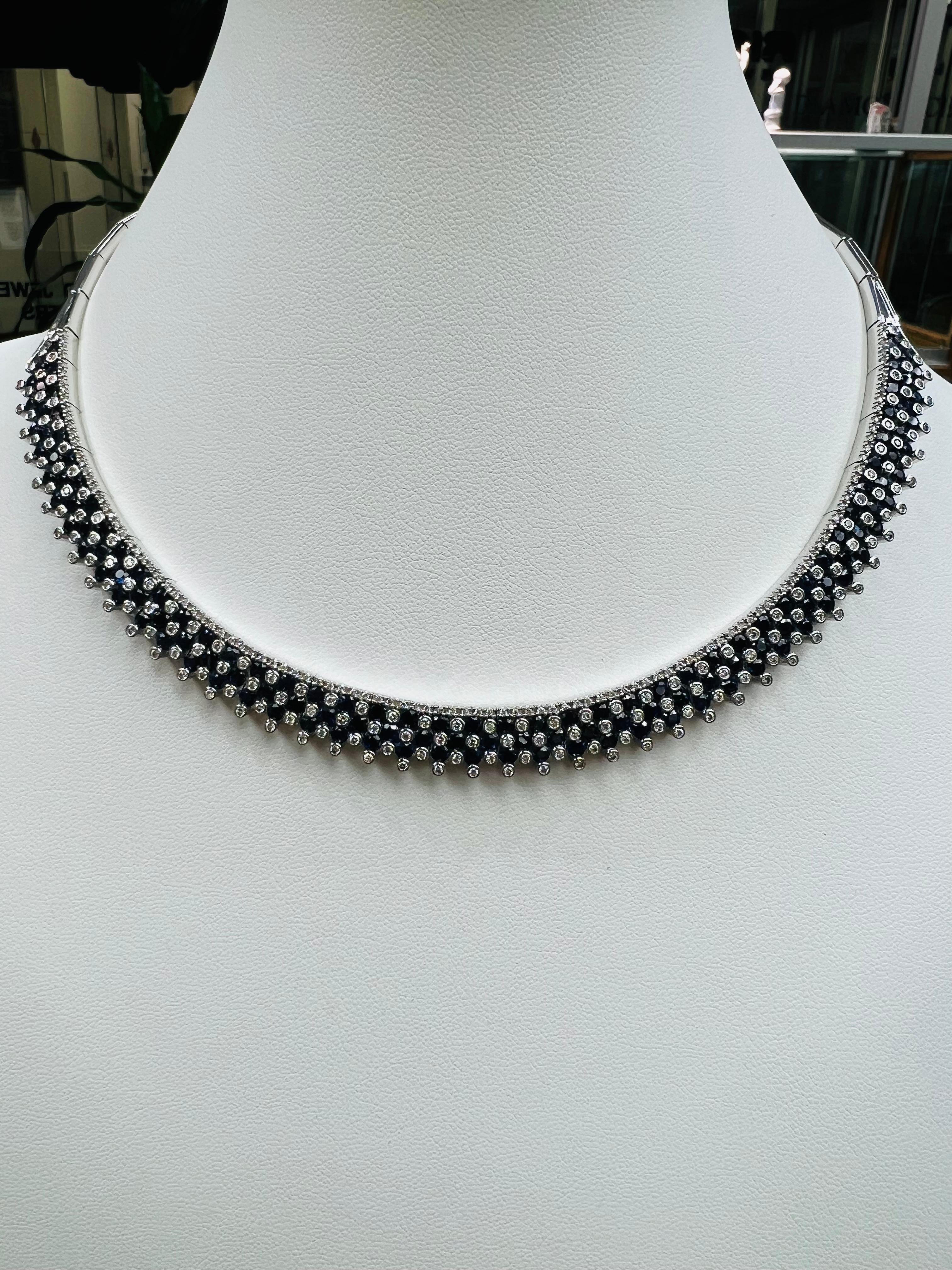 Estate Blauer Saphir Diamant Weißgold Halskette für Damen oder Herren