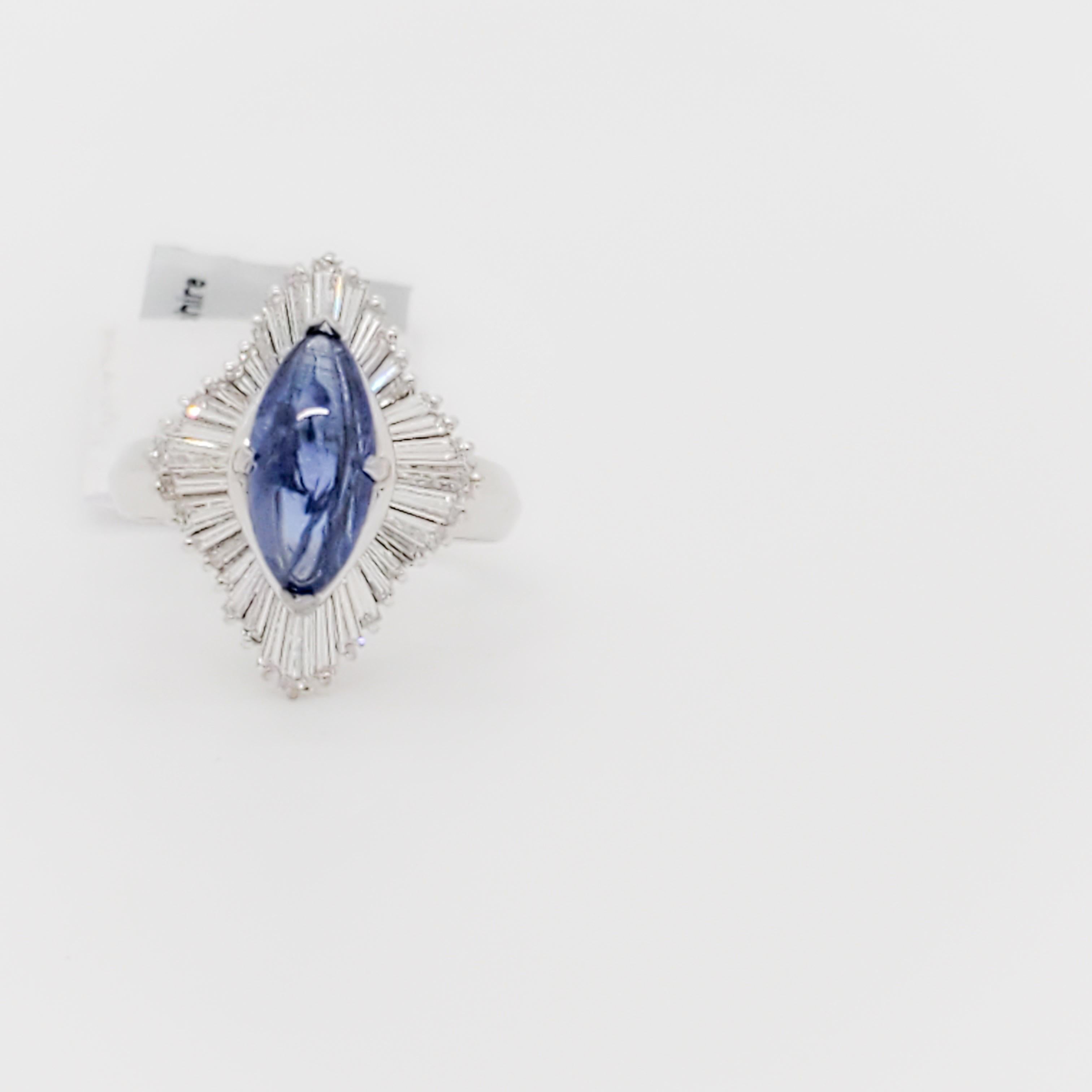 Marquise Cut  Blue Sapphire Marquise and White Diamond Cocktail Ring in Platinum For Sale