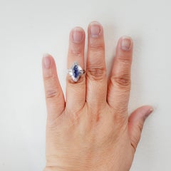Blue Sapphire Marquise and White Diamond Cocktail Ring in Platinum