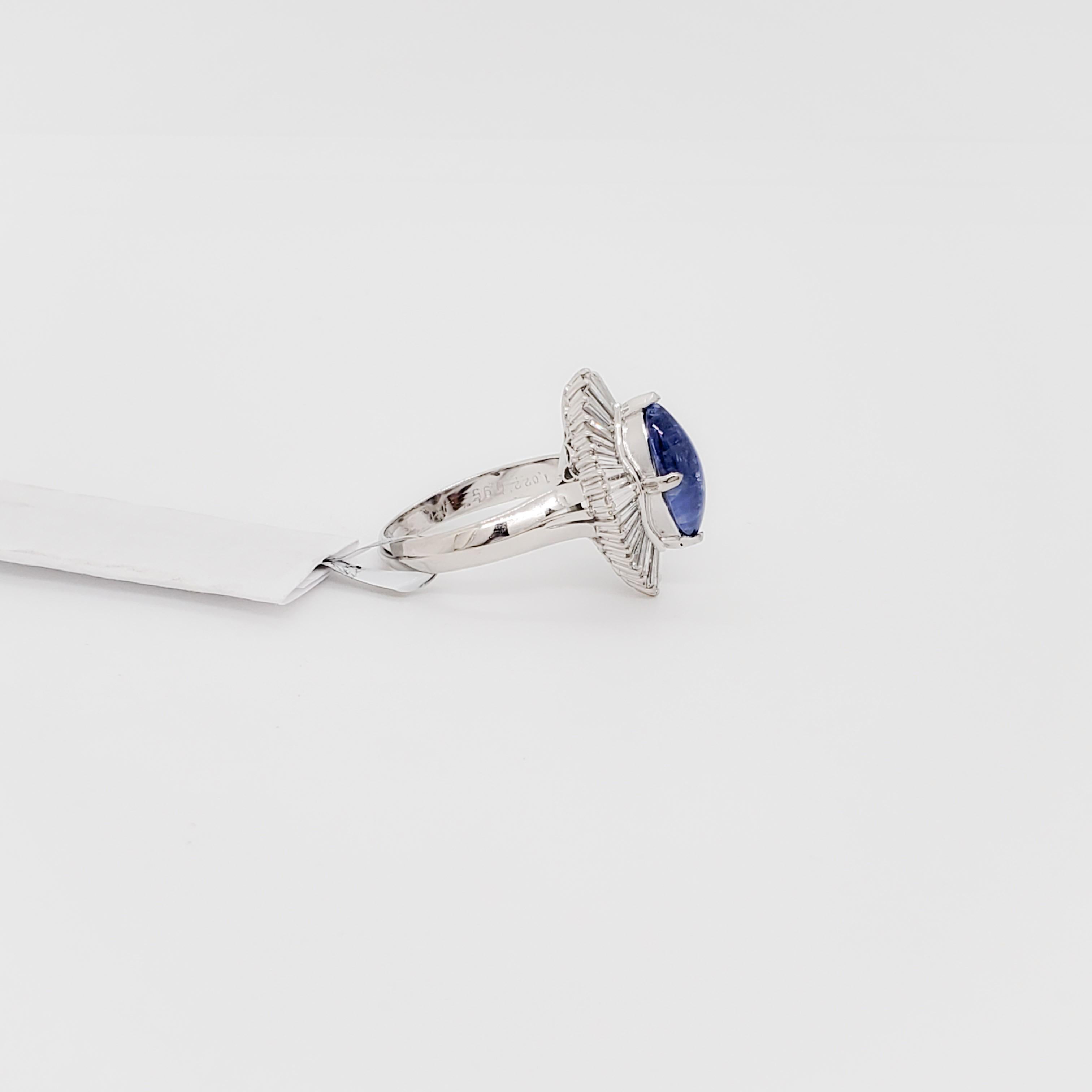  Blue Sapphire Marquise and White Diamond Cocktail Ring in Platinum In Excellent Condition For Sale In Los Angeles, CA