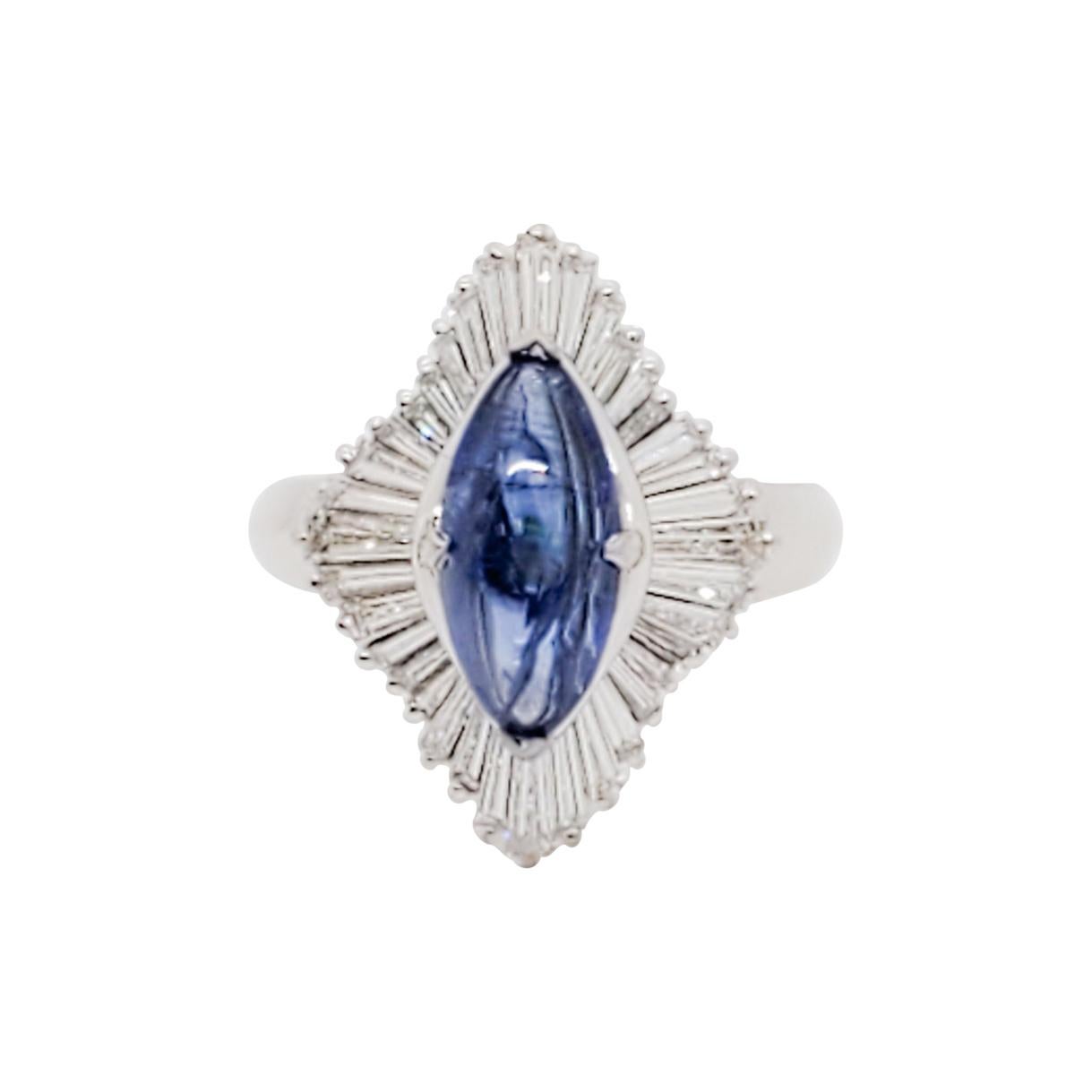  Blue Sapphire Marquise and White Diamond Cocktail Ring in Platinum