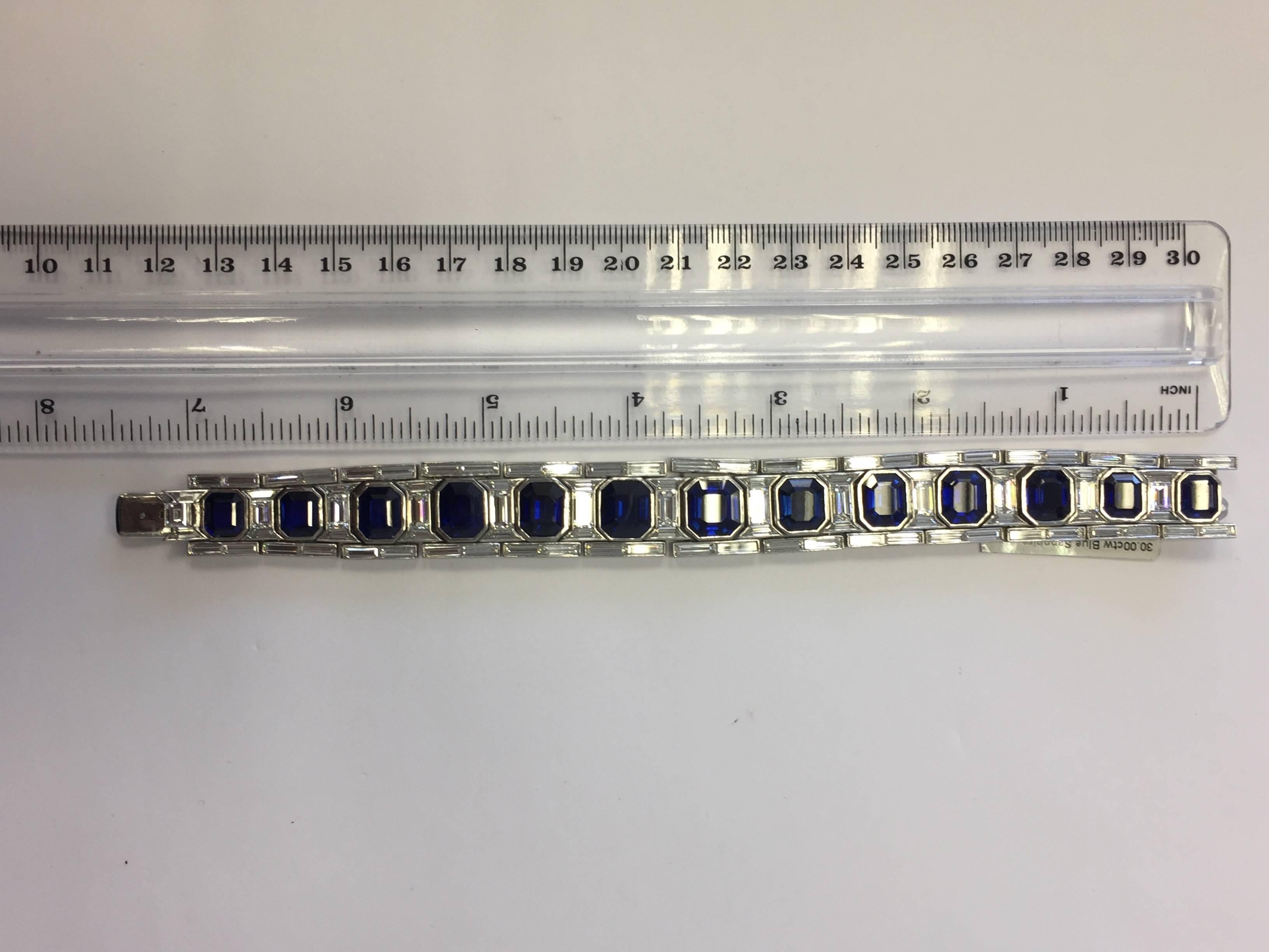 Estate Blue Sapphire Octagon and Diamond Baguette Tanagro Bracelet In New Condition In Los Angeles, CA