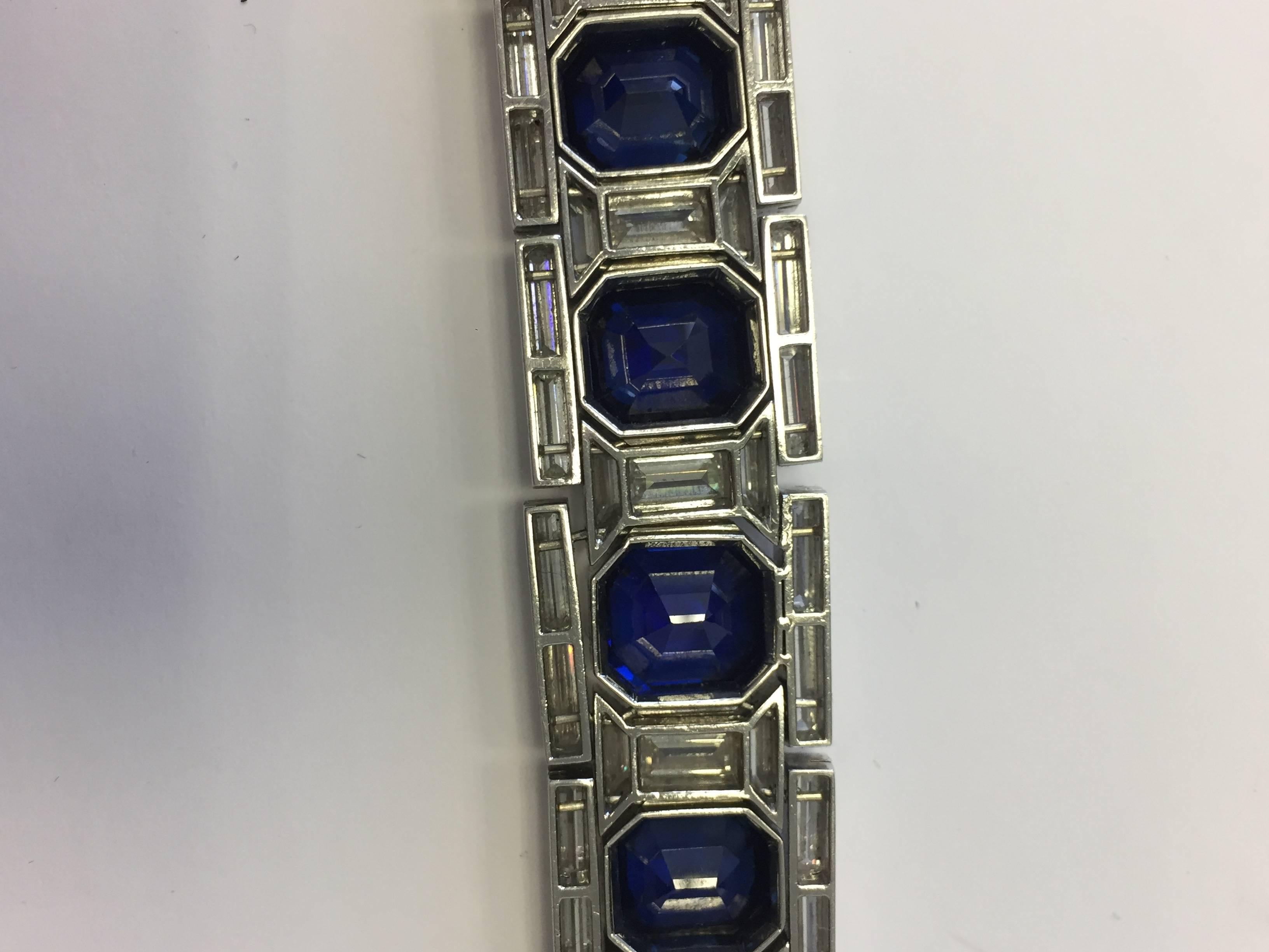 Estate Blue Sapphire Octagon and Diamond Baguette Tanagro Bracelet 1