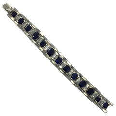 Nachlass Blauer Saphir Achteck und Diamant Baguette Tanagro Armband