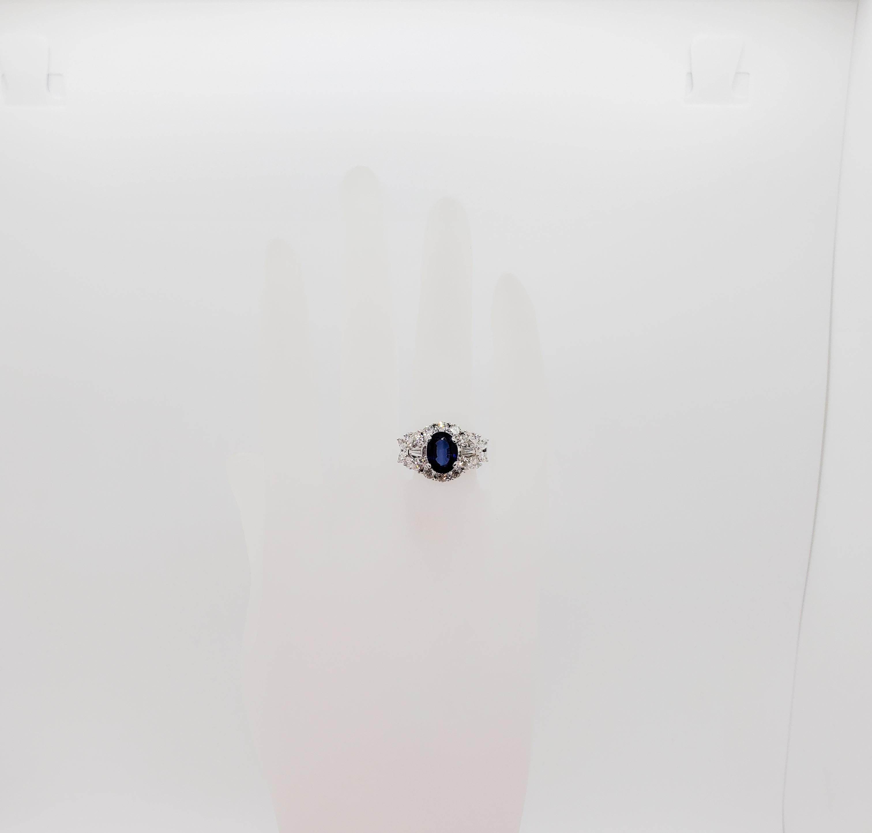 Oval Cut Estate Blue Sapphire Oval and White Diamond Cocktail Ring in 18 Karat White Gold