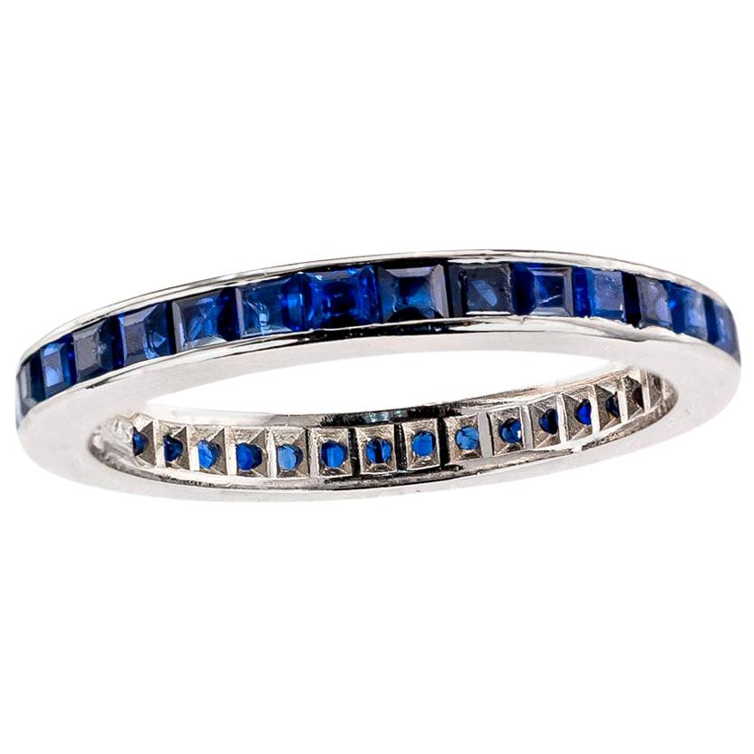 Estate Blue Sapphire Platinum Eternity Ring Size 7.5