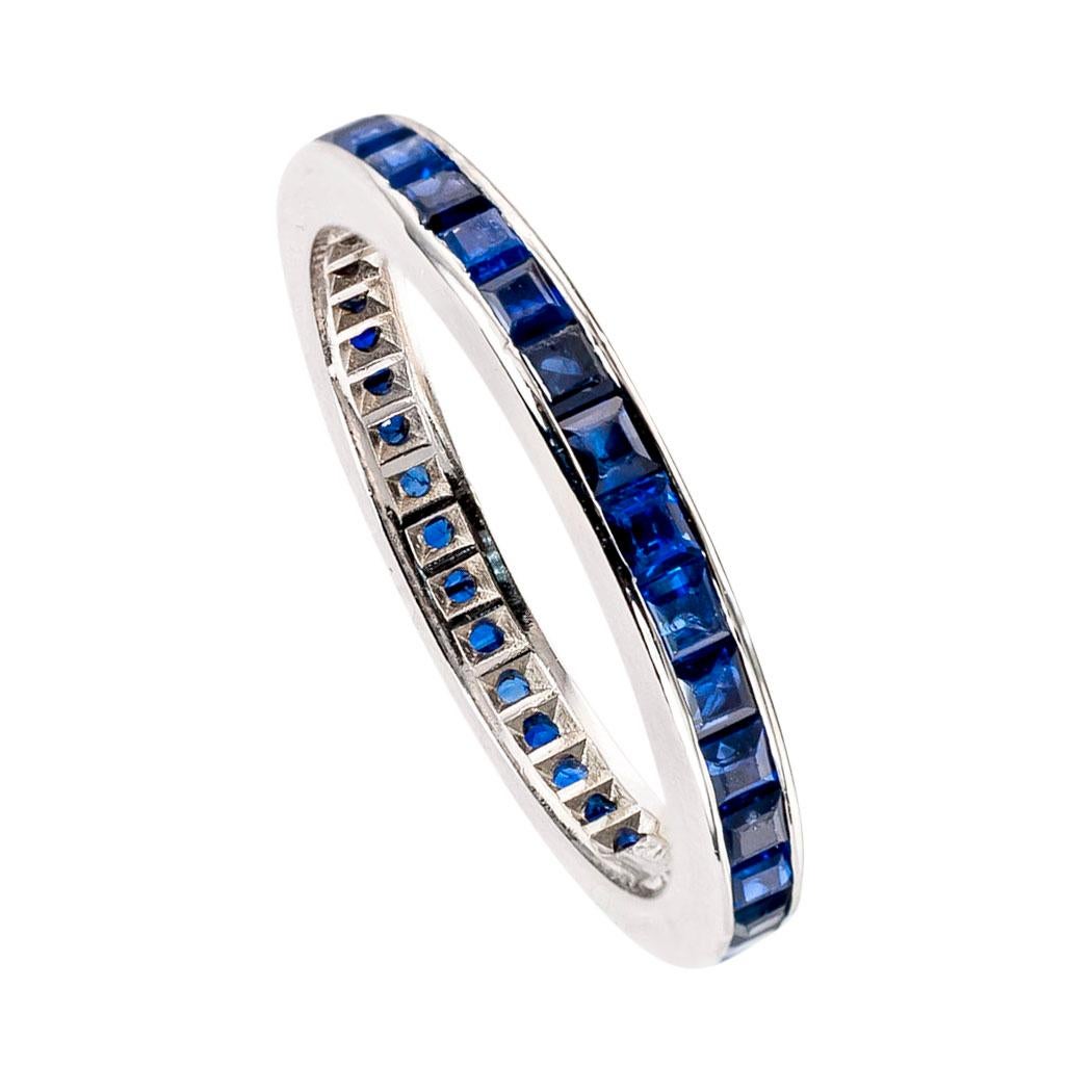 Square Cut Estate Blue Sapphire Platinum Eternity Ring Size 7.5