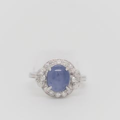 Estate Blue Star Sapphire and White Diamond Cocktail Ring in 18k White Gold