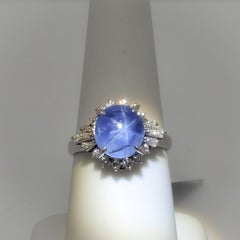 Estate Blue Star Sapphire and White Diamond Cocktail Ring in Platinum