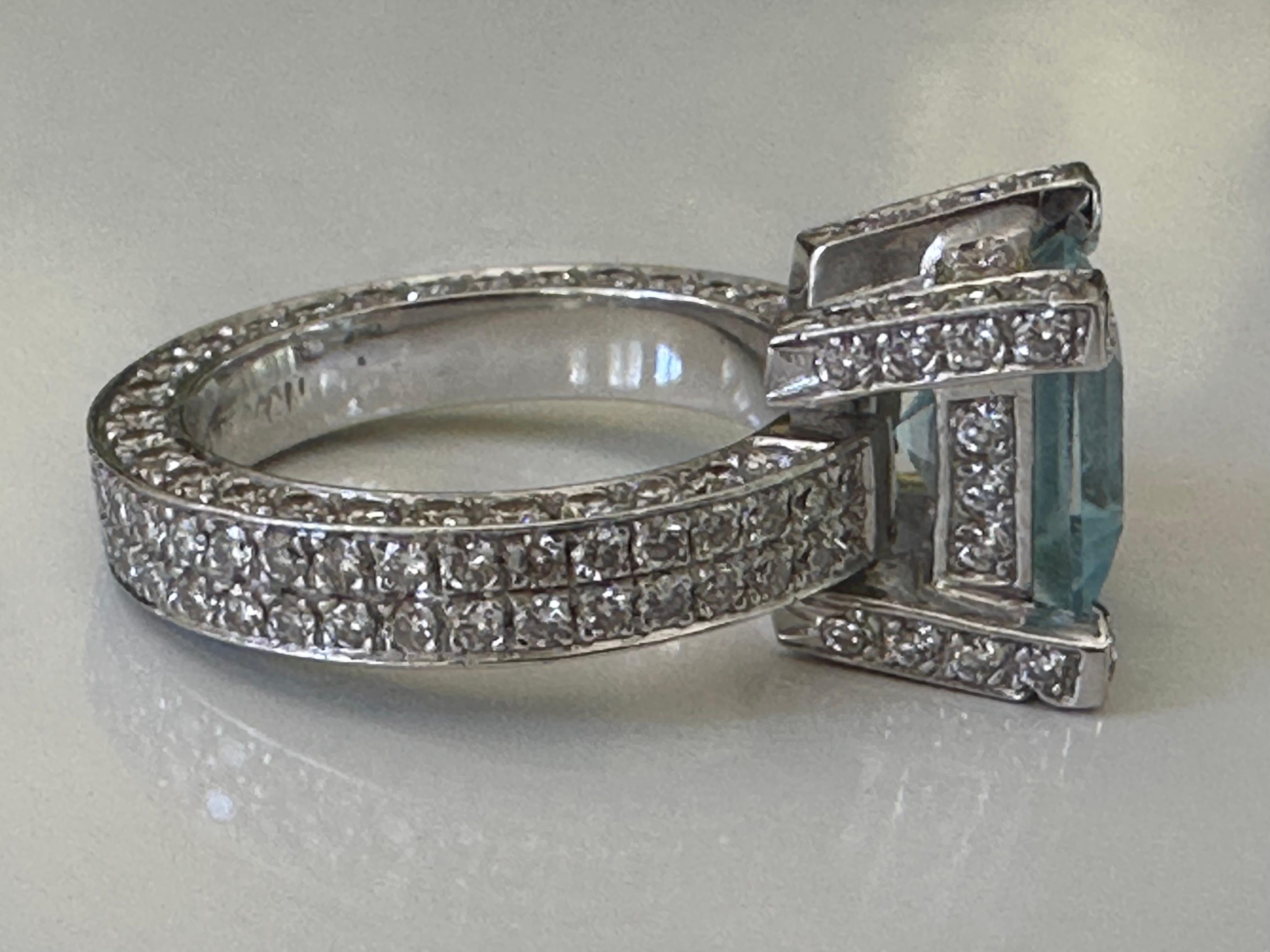 Square Cut Estate Blue Topaz and Diamond Cocktail Ring