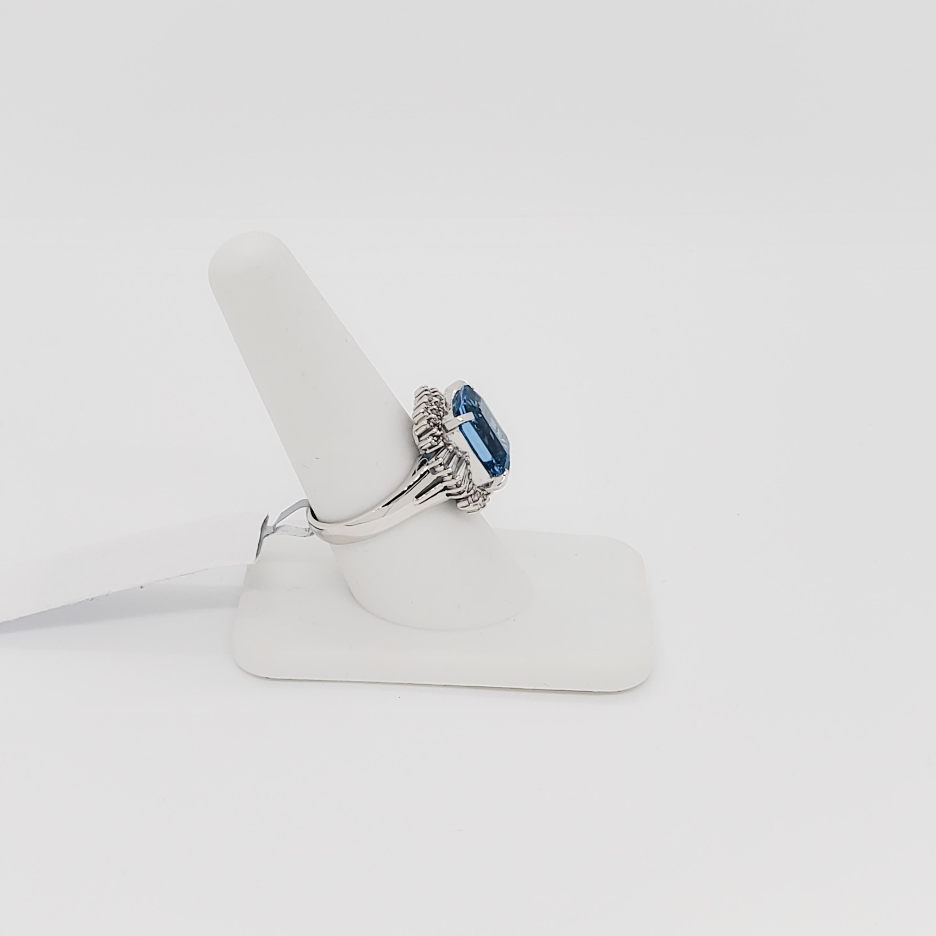 Women's or Men's Estate Blue Topaz and White Diamond Cocktail Ring in Platinum