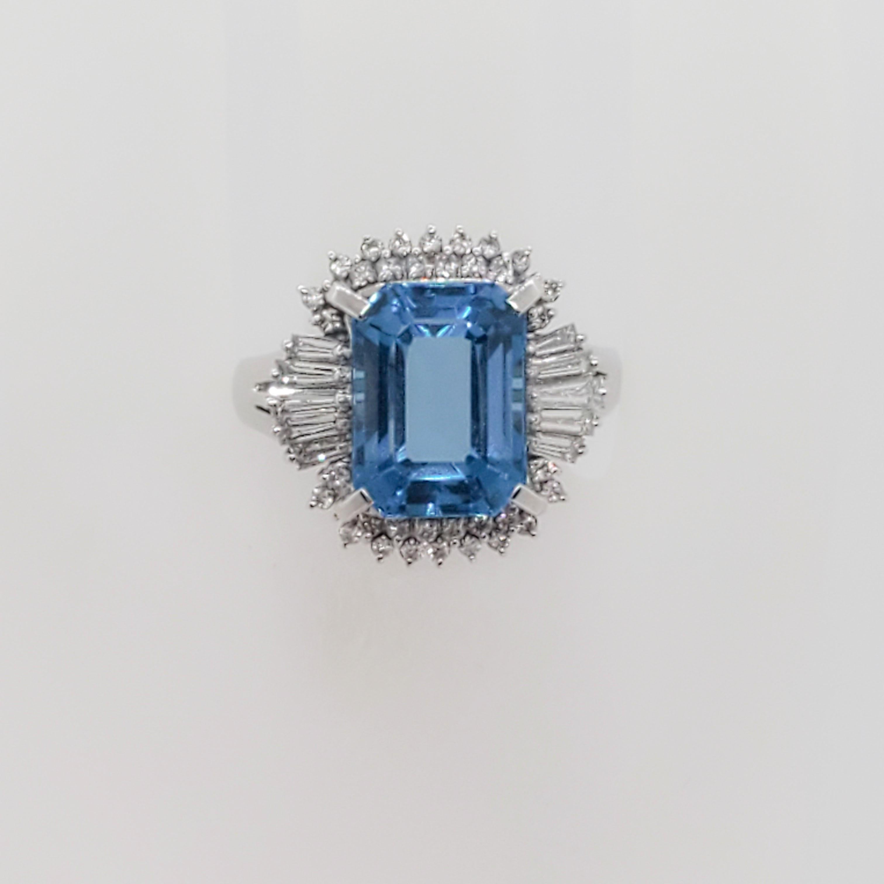 Estate Blue Topaz and White Diamond Cocktail Ring in Platinum 1