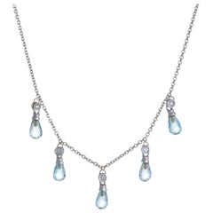 Estate Blue Topaz Diamond Fringe Necklace 14 Karat Gold Briolette Cut Jewelry Estate Blue Topaz Diamond Fringe Necklace 14 Karat Gold Briolette Cut Jewelry