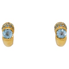 Estate Blue Topaz Earring Clips in 18k Yellow Gold
