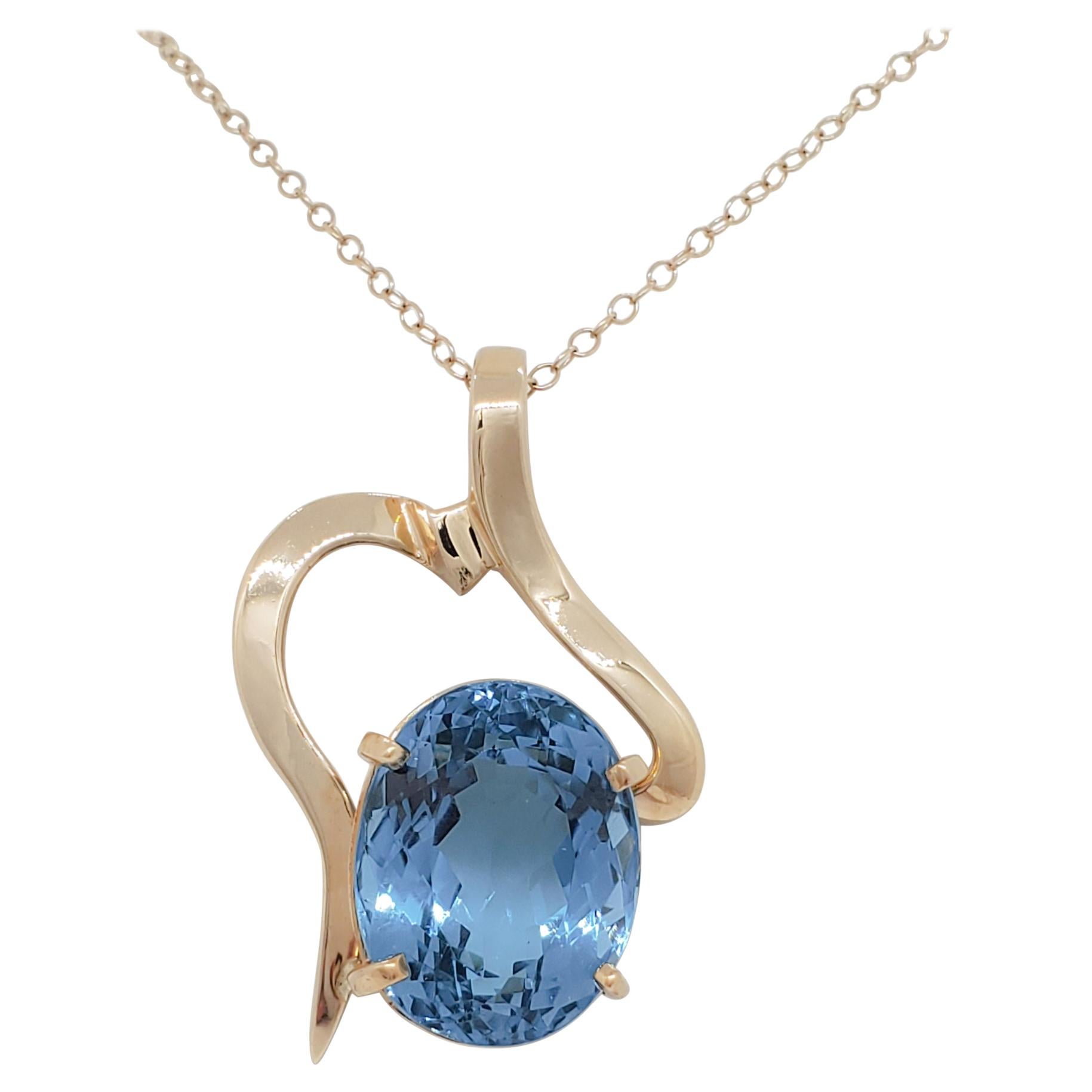 Huge 95 Carat Blue Topaz Diamond Pendant Estate 14k Gold Large Oval