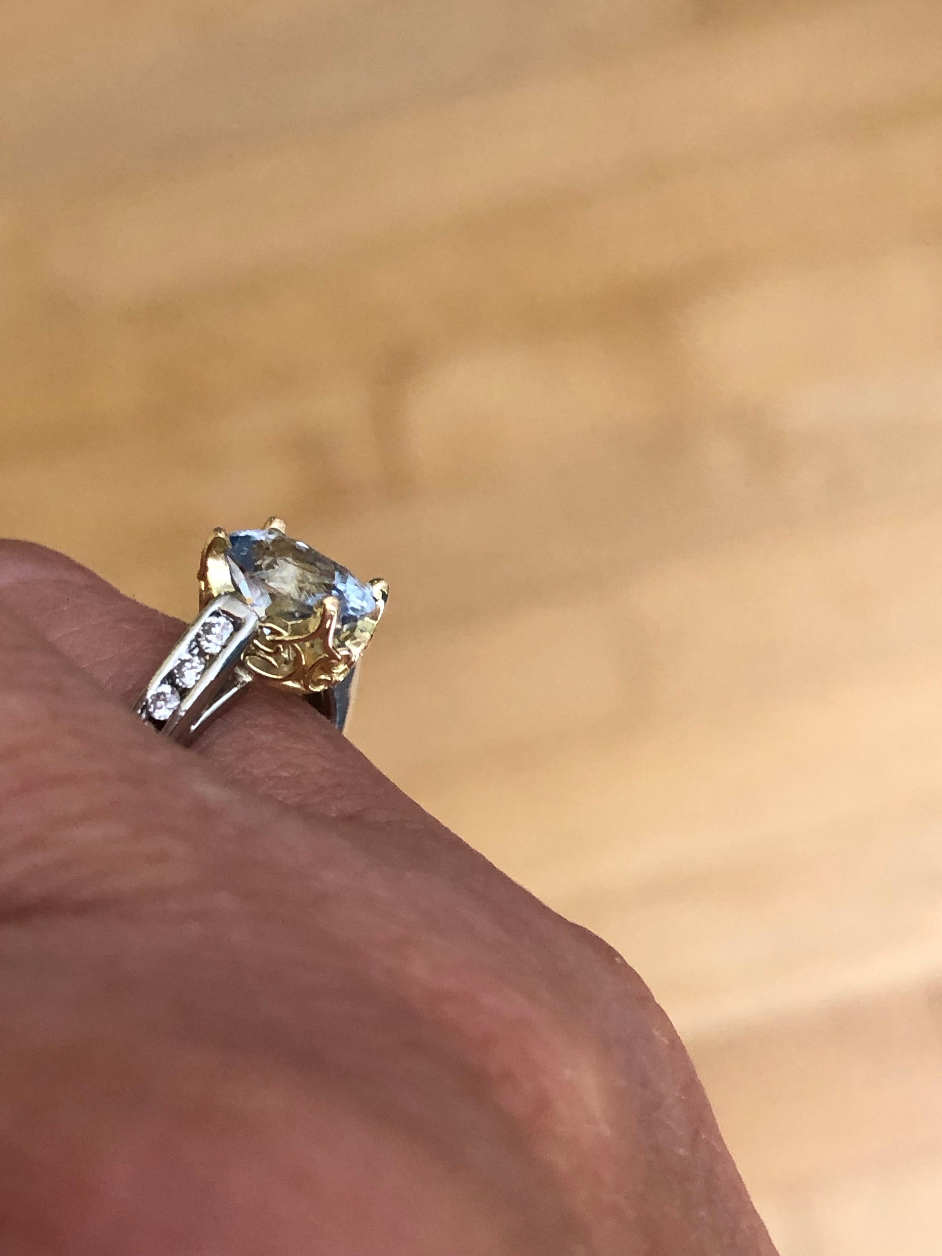 Estate Bluish-Lilac Sapphire Solitaire Engagement Ring Platinum and 18 Karat 1