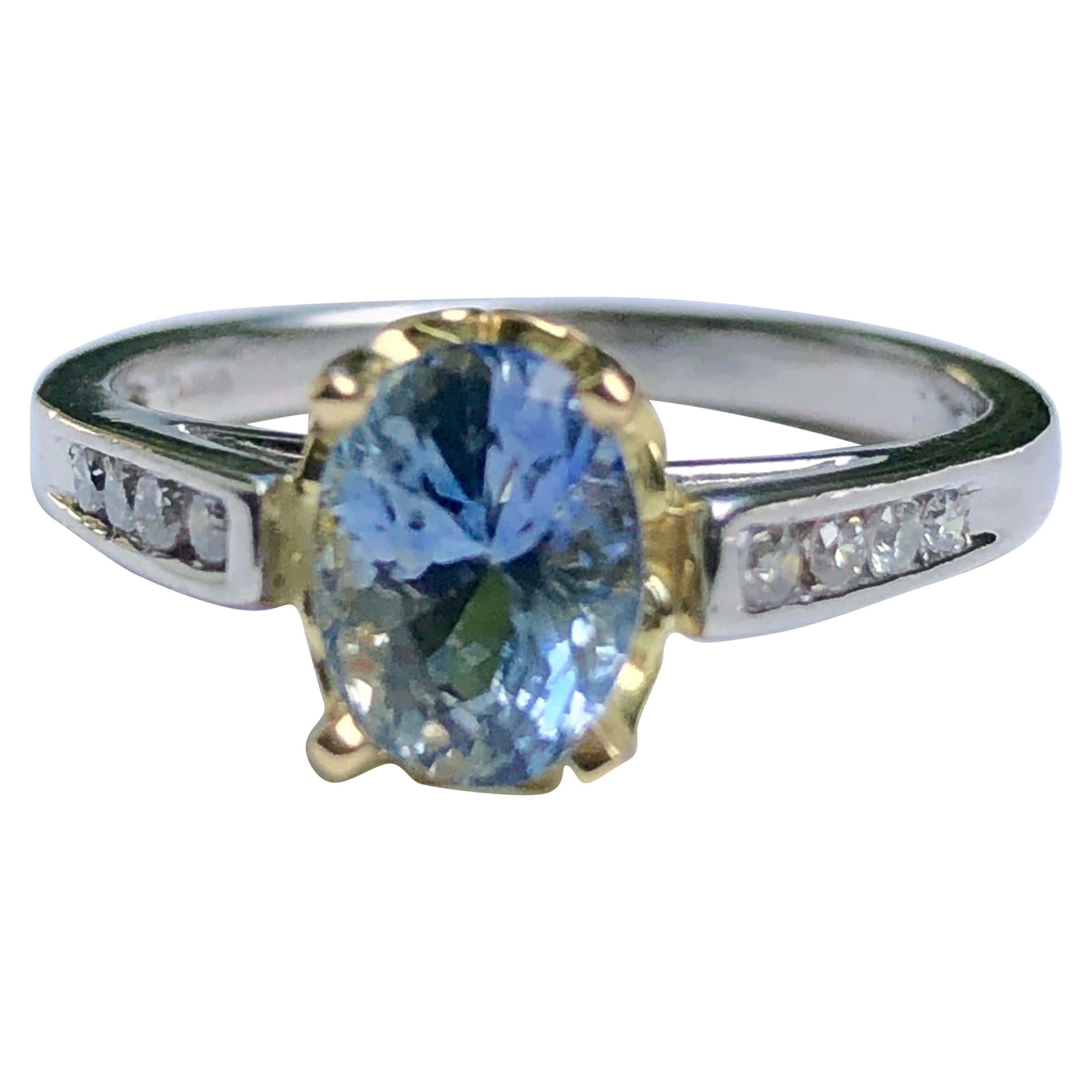 Estate Bluish-Lilac Sapphire Solitaire Engagement Ring Platinum and 18 Karat