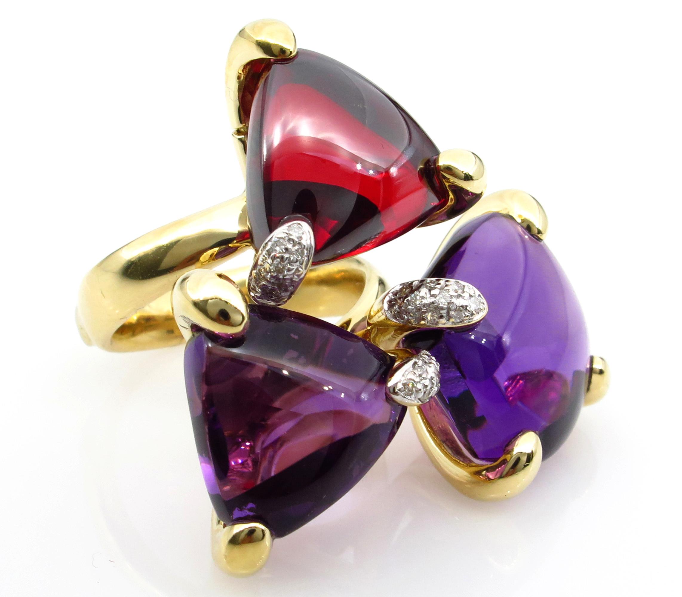 Estate Bold Fashion Garnet Amethyst Diamond 18K Yellow Gold Ring For Sale 4