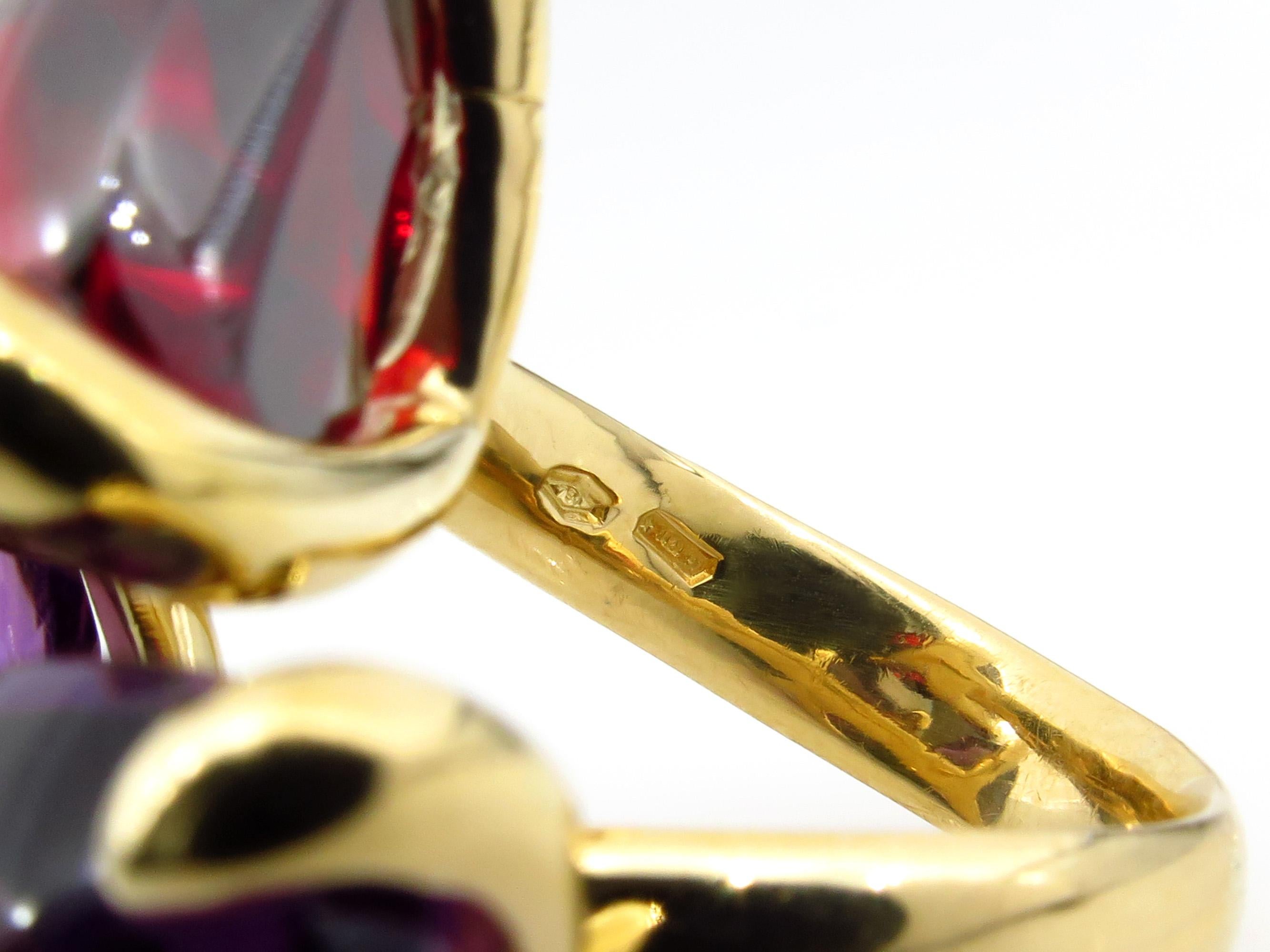 Estate Bold Fashion Garnet Amethyst Diamond 18K Yellow Gold Ring For Sale 1