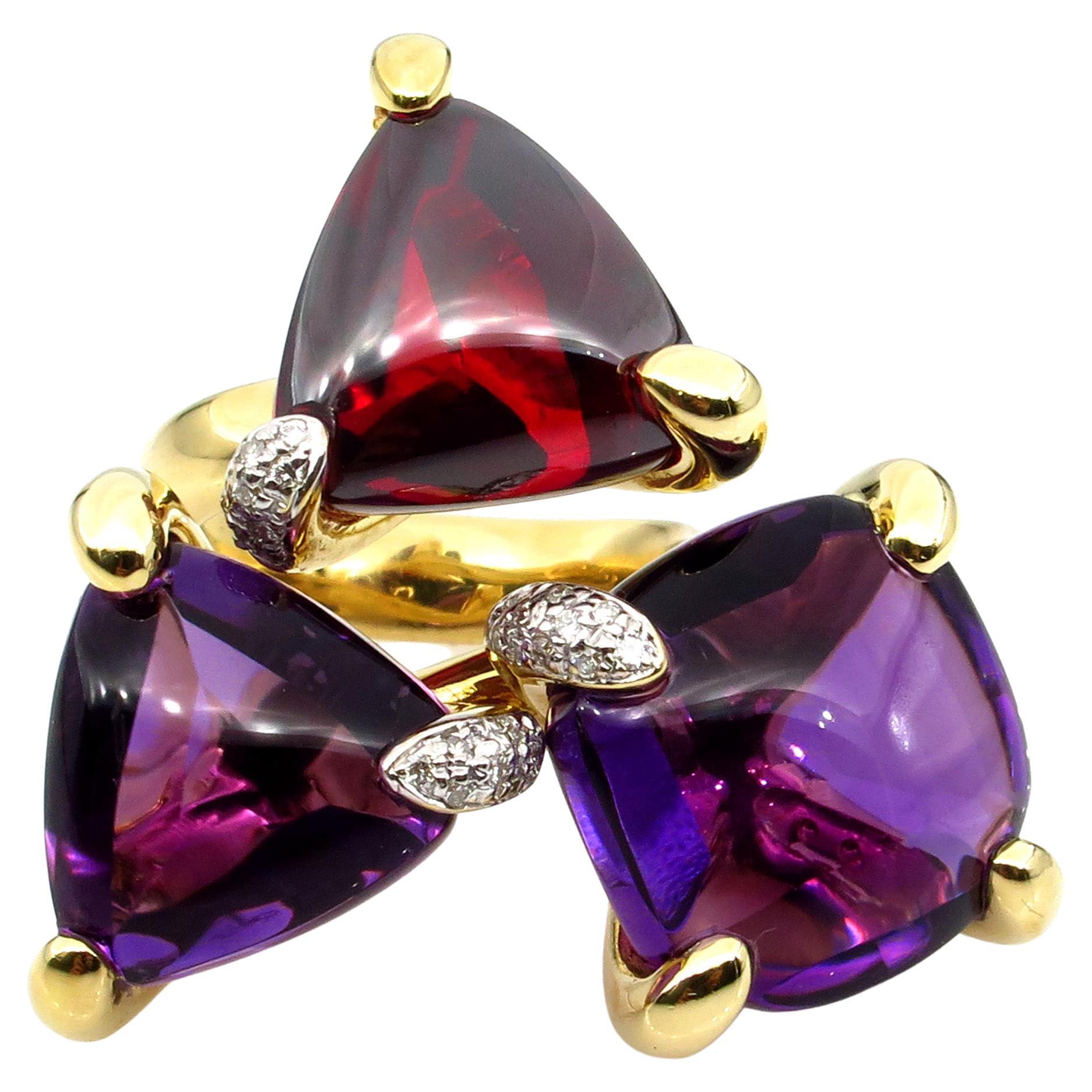 Nachlass Bold Fashion Granat Amethyst Diamant 18K Gelbgold Ring