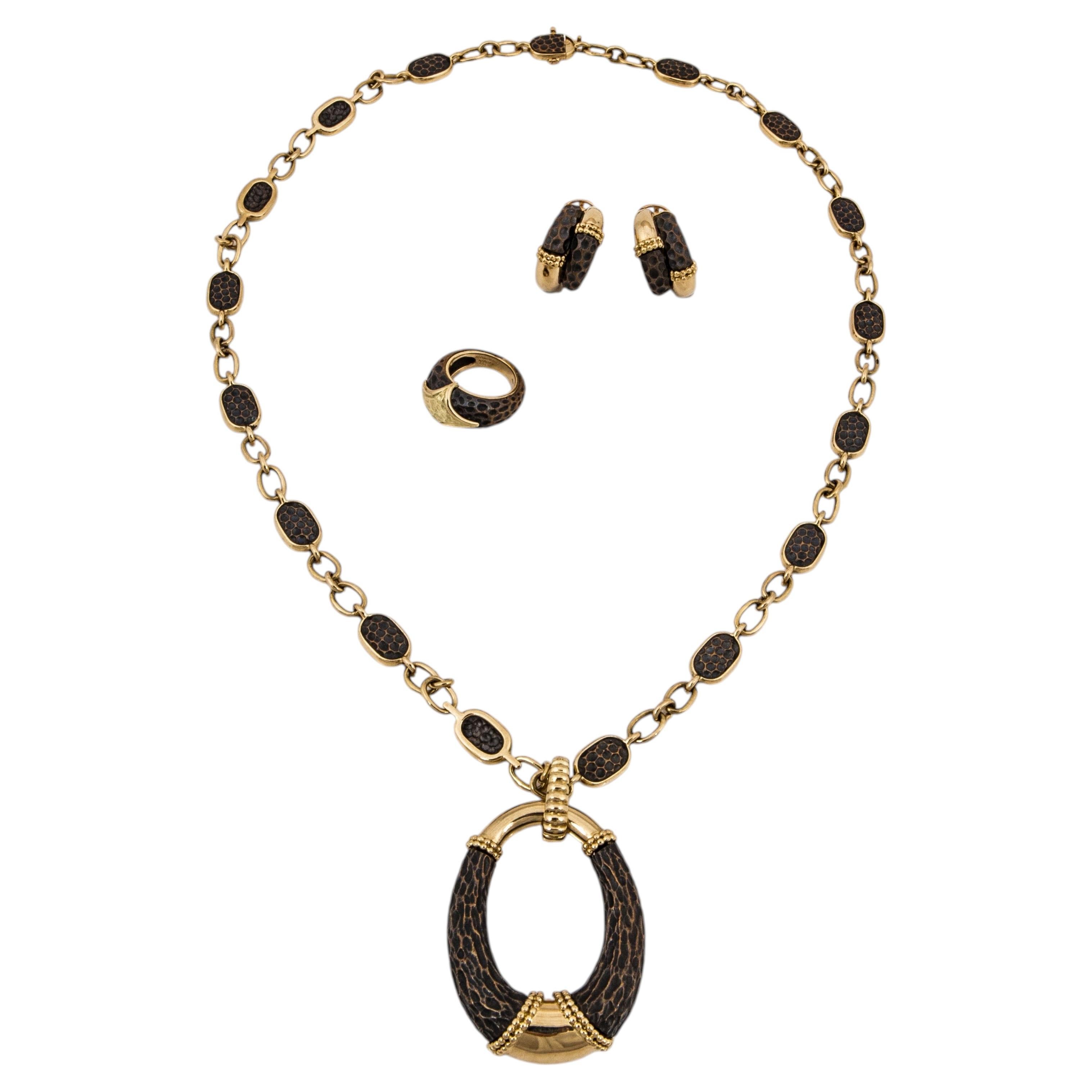 Pre-owned Boucheron Estate  Bronze And 18k Gold Jewelry Suite In Multi
