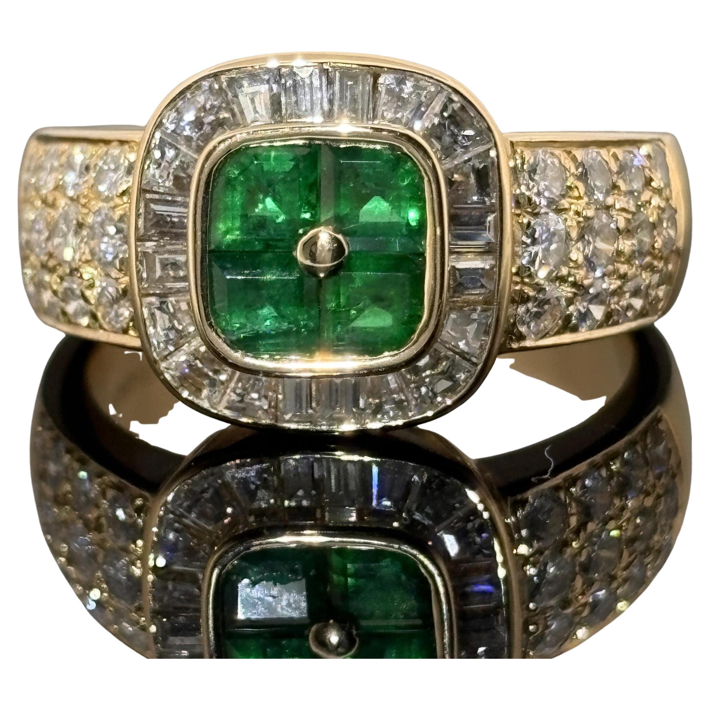 Estate Boucheron Smaragd & Diamant 18k Gelbgold Ring im Angebot