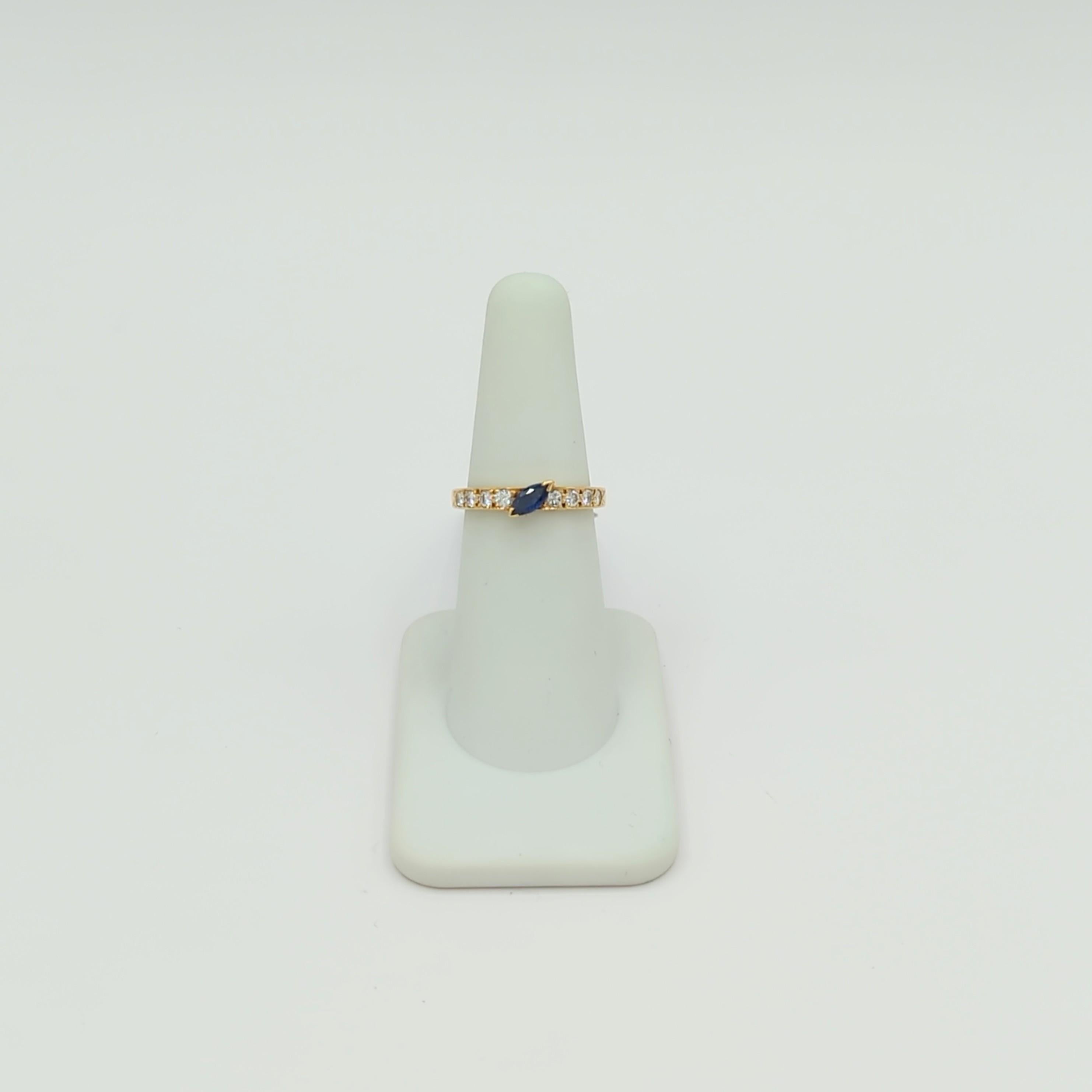 Estate Boucheron Marquise Sapphire and White Diamond Ring in 18K Yellow Gold In New Condition For Sale In Los Angeles, CA