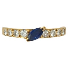 Nachlass Boucheron Marquise Saphir und weißer Diamantring aus 18 Karat Gelbgold