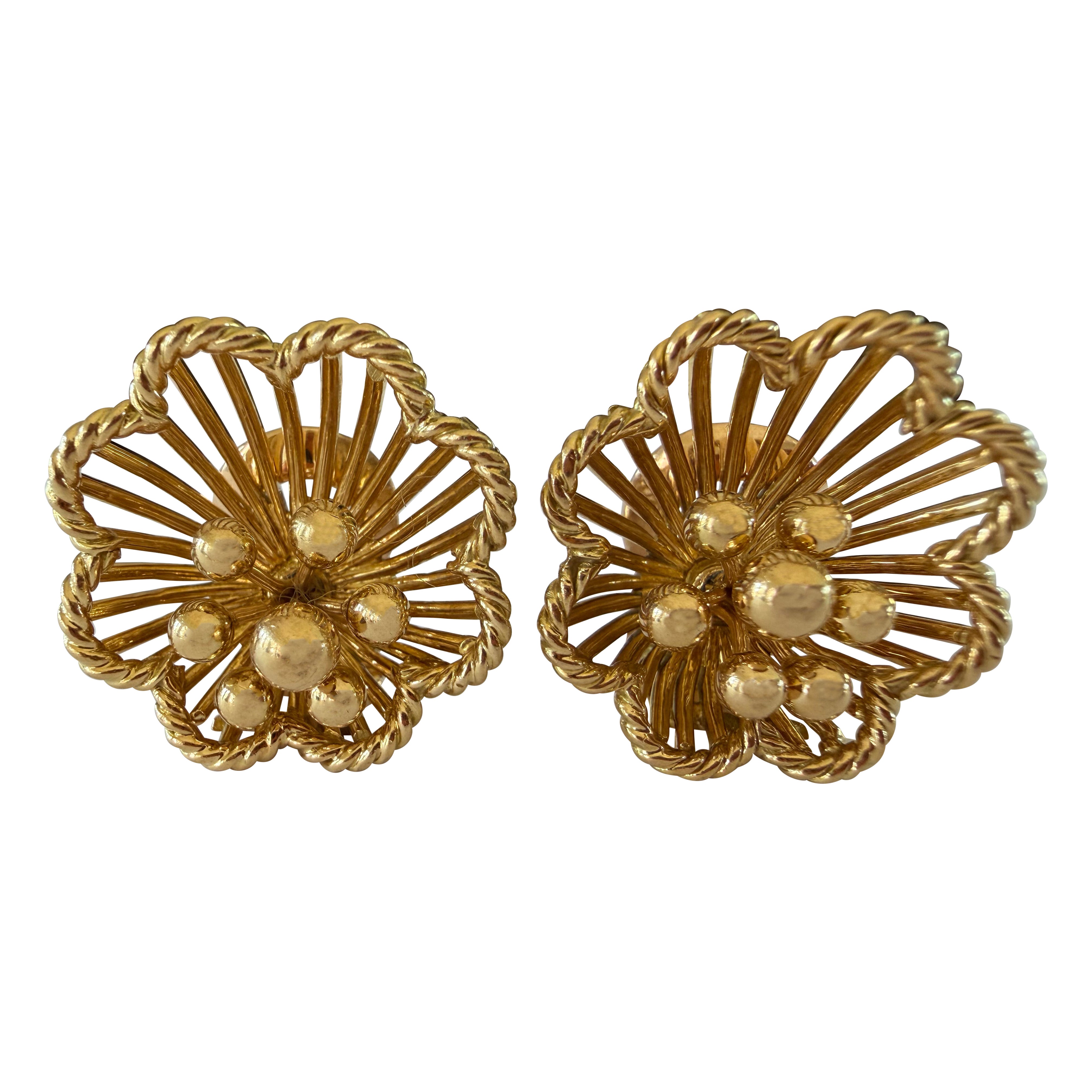 Orecchini a clip floreali in oro giallo 18 carati Boucheron Paris Estate in vendita