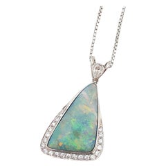 Estate Boulder Opal Cabochon and Diamond Necklace in Platinum