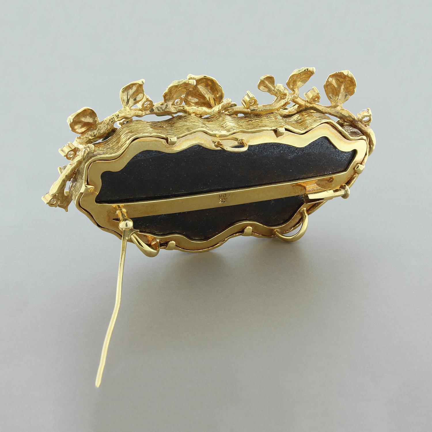 Broche o colgante Estate Boulder Opal Diamond Gold en venta 1