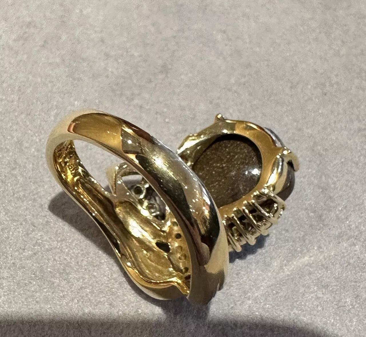 Estate Boulder Opal Ring with Diamonds in 18k Yellow Gold For Sale 2
