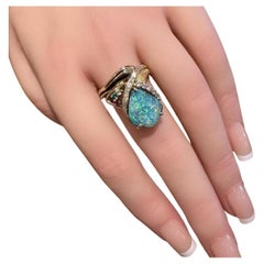 Estate Boulder Opal Ring with Diamonds in 18k Yellow Gold