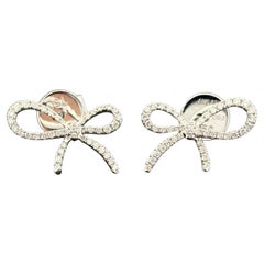 Estate Bow Diamond Earrings 0.23ctw 18k White Gold