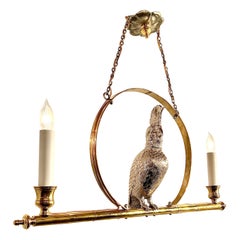 Estate Brass and Silver-Plate Perching Bird Chandelier, Circa 1930.